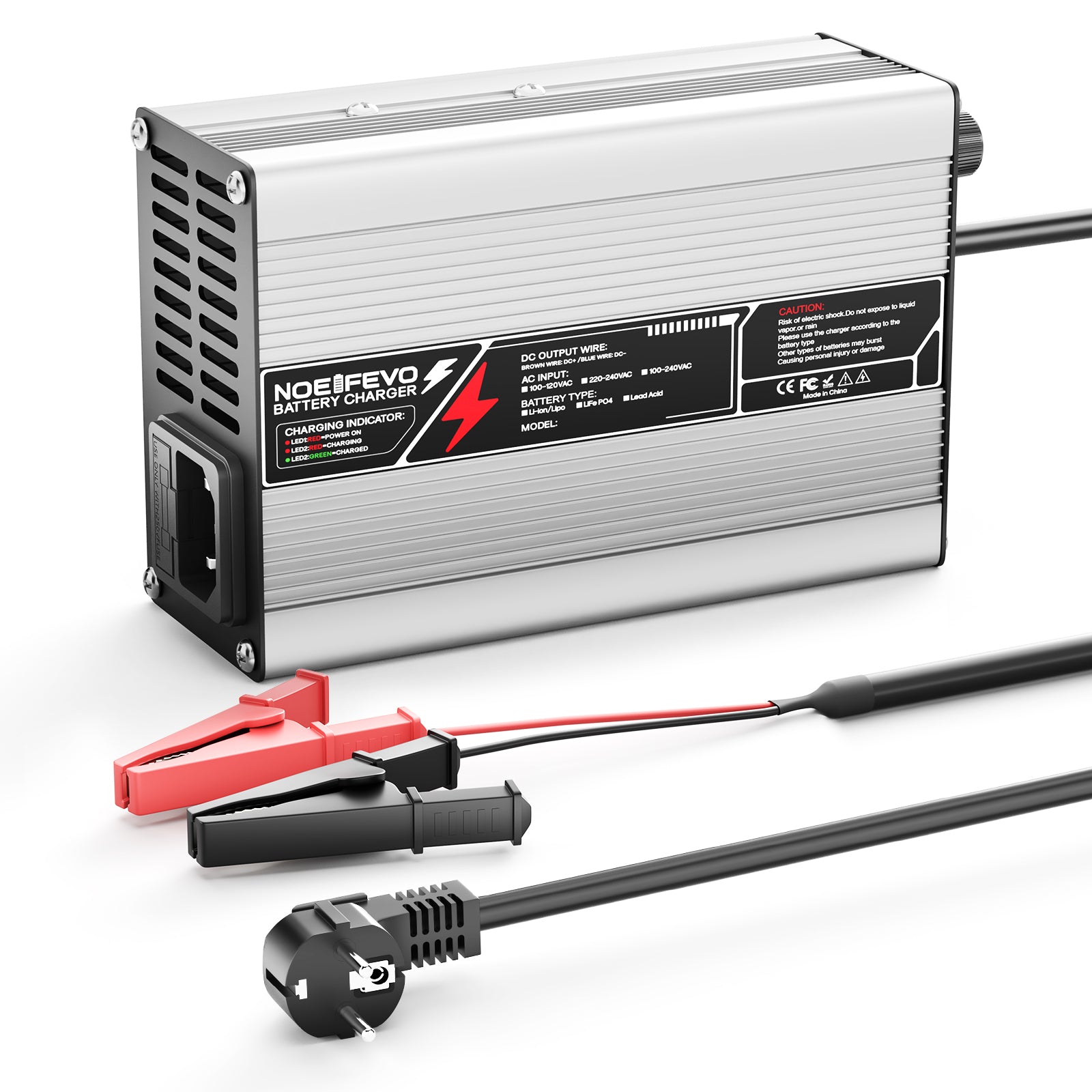 NOEIFEVO 29.4V 2A 3A 4A 5A  Lithium-oplader voor 7S 25.9V Li-Ion Lipo-batterijen, koelfan, automatische uitschakeling