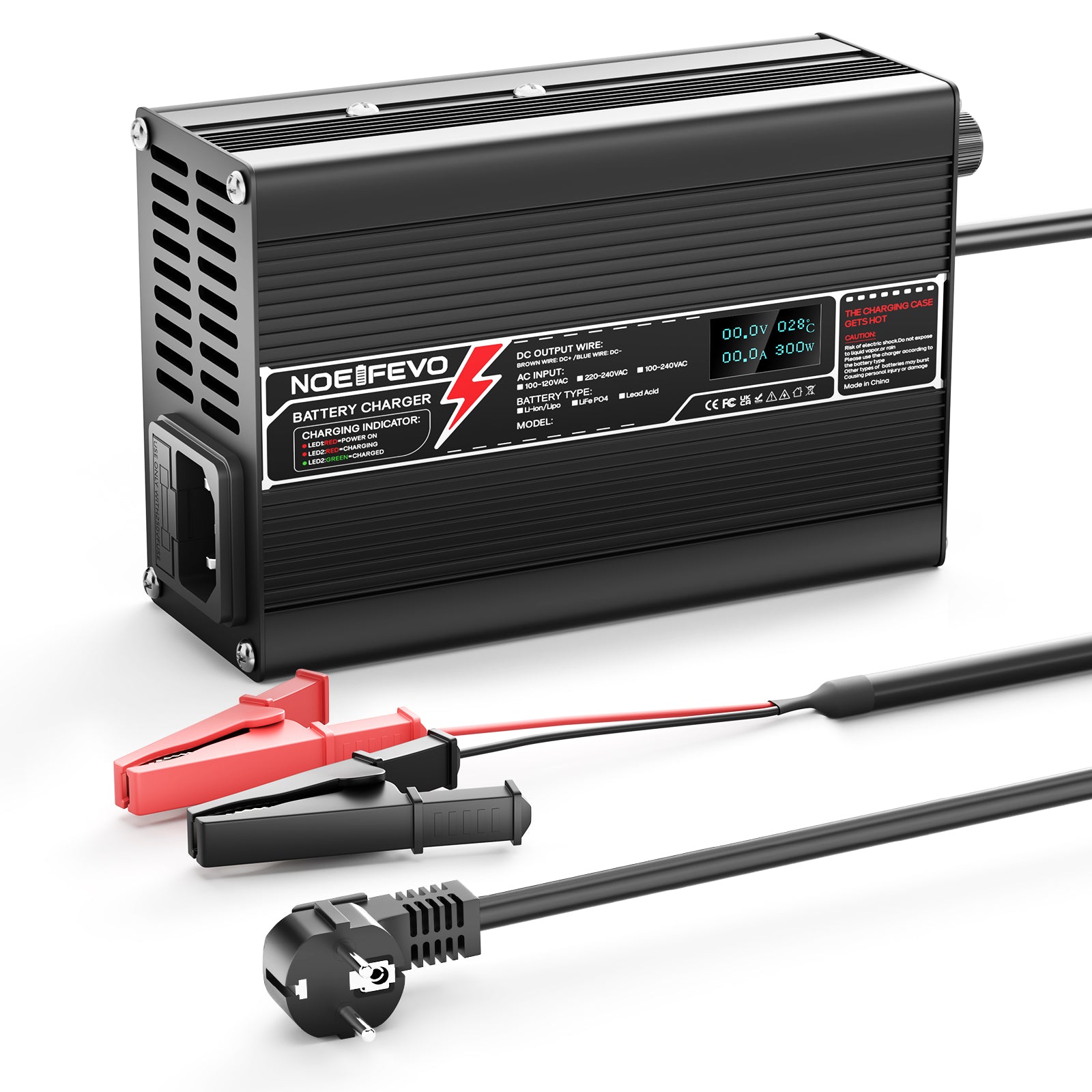 NOEIFEVO 50.4V 3A Caricabatterie al Litio per Batterie 12S 44.4V Li-Ion Lipo, con Display LCD, Ventola di Raffreddamento, Spegnimento Automatico