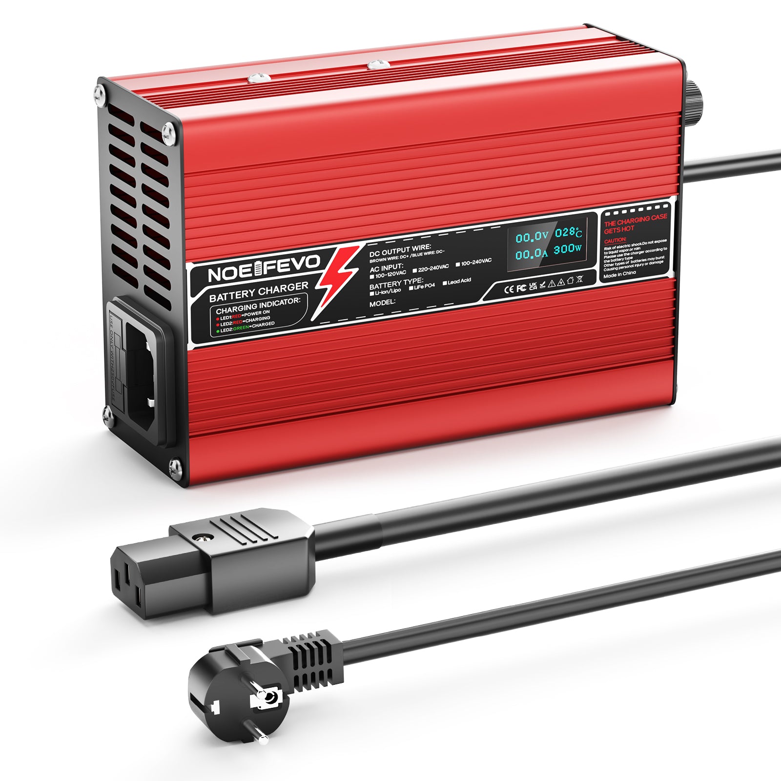 NOEIFEVO 54.6V 2A 2.5A 3A Lithium-Ladegerät für 13S 48.1V Li-Ion Lipo-Batterien, Kühlventilator, automatischer Abschaltung(RED)