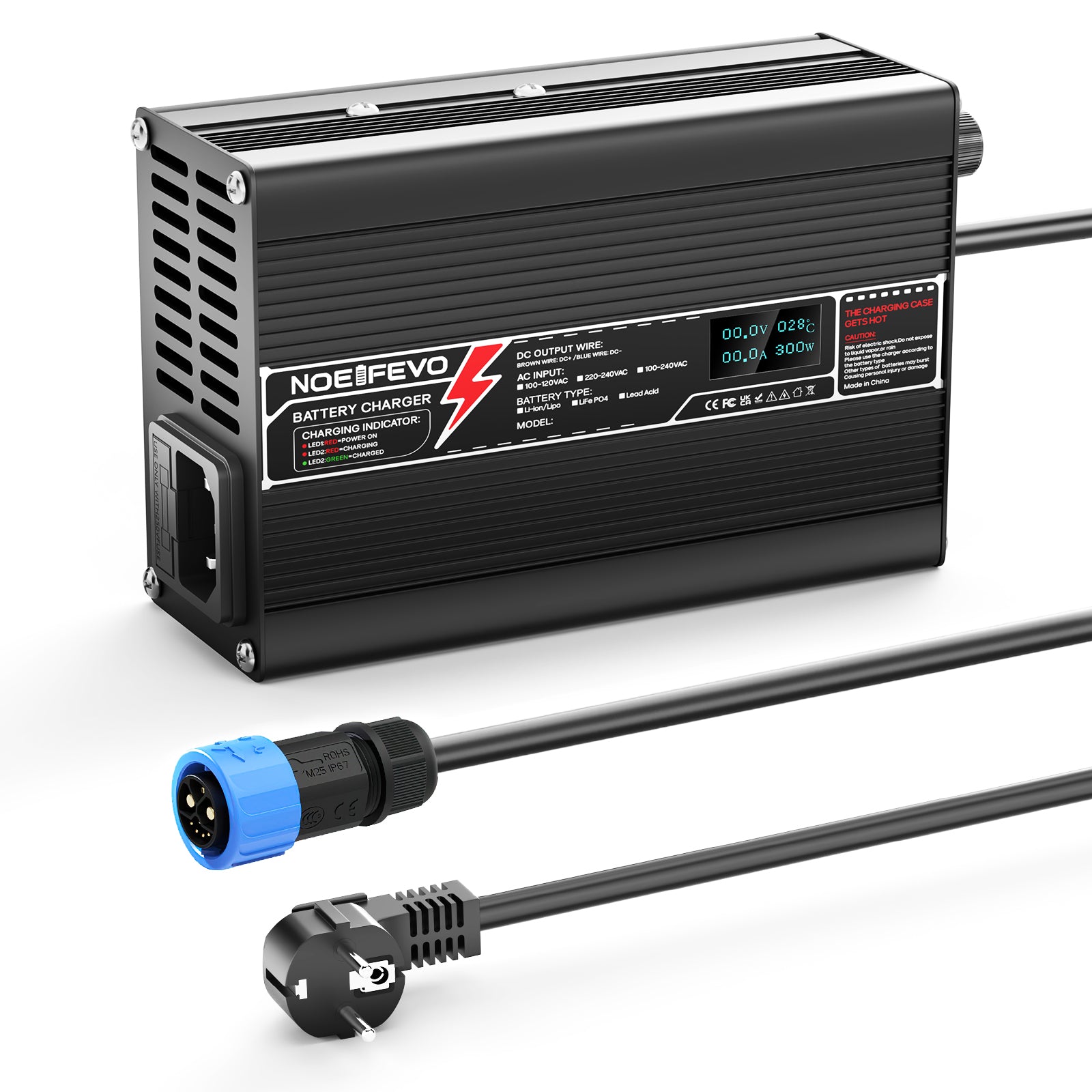 NOEIFEVO 58.8V 2.5A Lithium-Lader voor 14S 51.8V Li-Ion Lipo-batterijen, met LCD-scherm, koelventilator, automatische uitschakeling