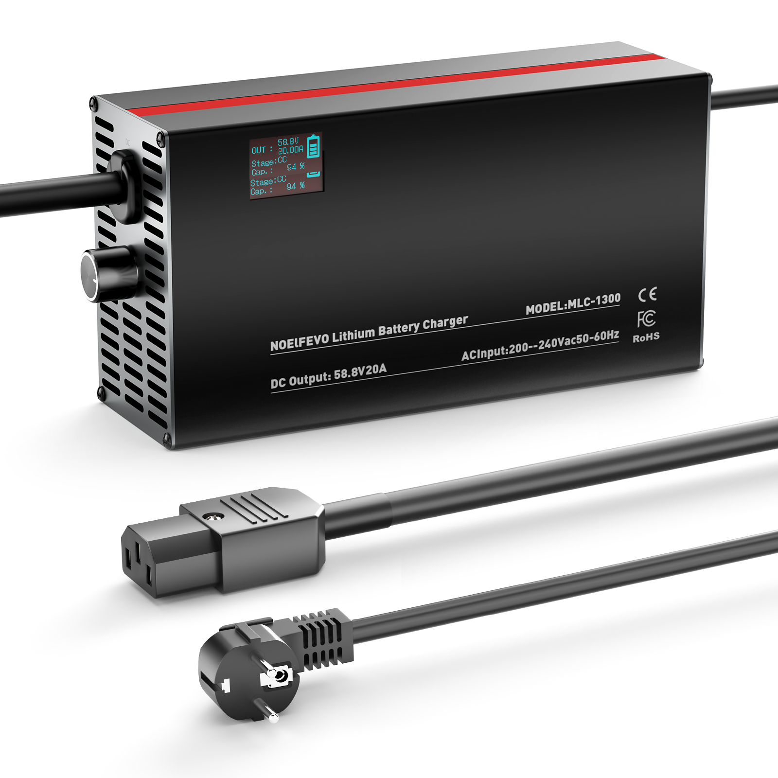 NOEIFEVO 58,8V 2-20A Cargador de batería de litio para baterías de 51,8V 52V 14S Li-Ion Lipo, pantalla LCD, corriente ajustable, cargador para E-Bike, scooter, motocicleta eléctrica