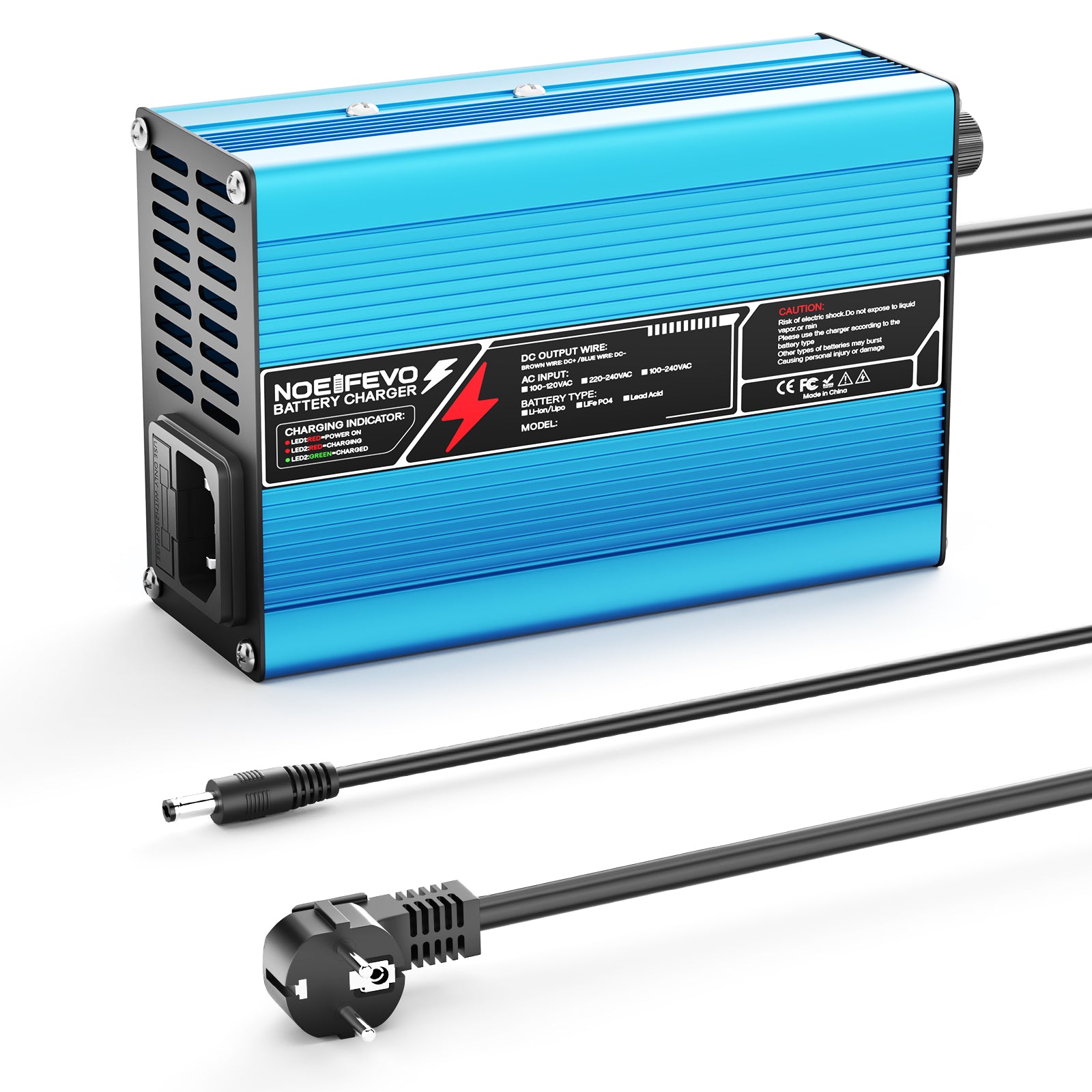 NOEIFEVO 25.2V 5A lithiumová nabíječka pro 6S 22.2V Li-Ion Lipo baterie, chladicí ventilátor, automatické vypnutí（BLUE）