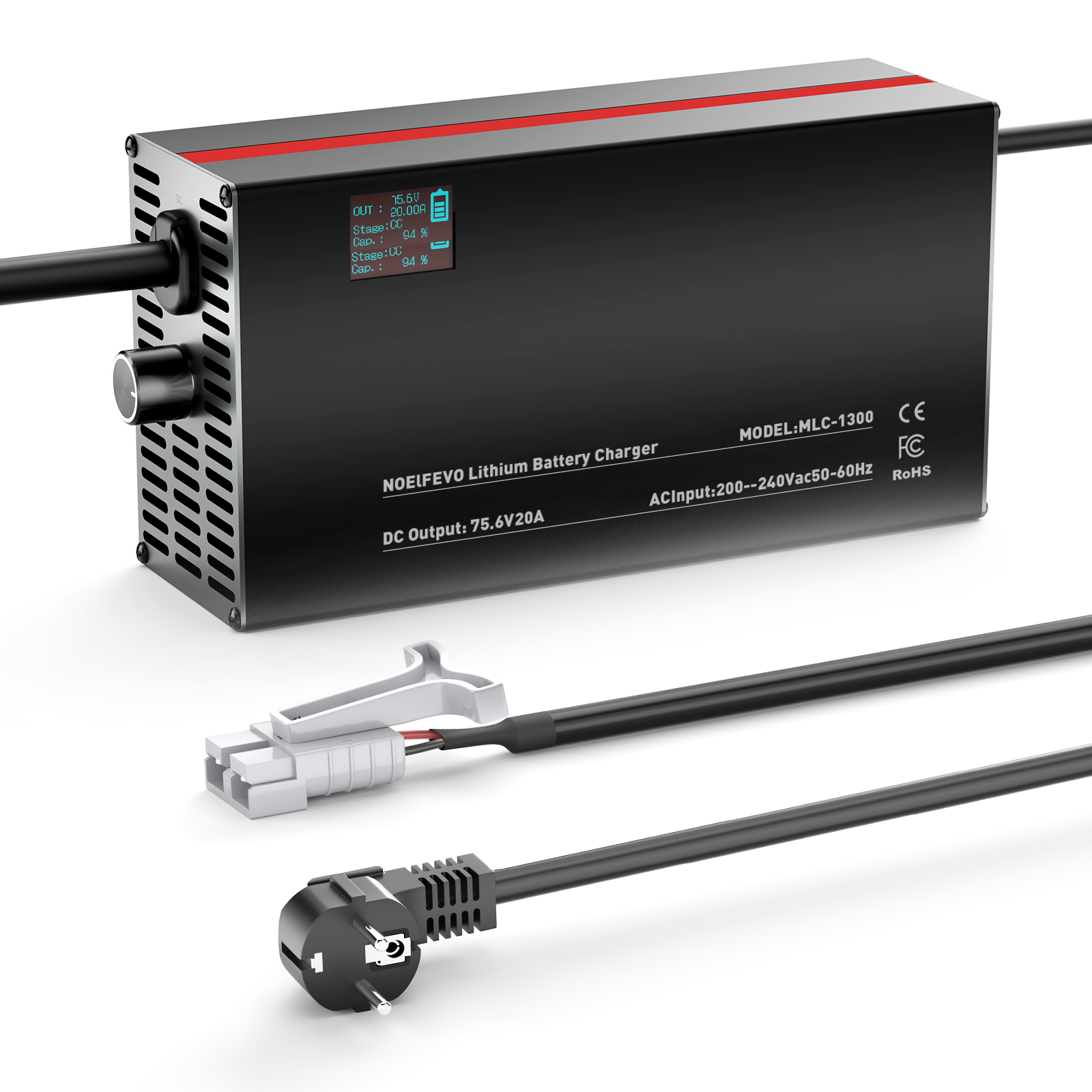 NOEIFEVO 75.6V 2-20A Litiumbatteriladdare för 66.6V 18S Litium-Li-Ion-Lipo-batteri, LCD-display, justerbar ström, laddare för elcykel, scooter, elektrisk motorcykel