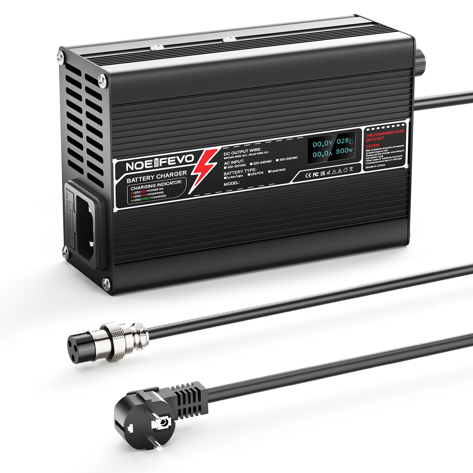 NOEIFEVO 25.2V 3A Lithium-Ladegerät für 6S 22.2V Li-Ion Lipo-Batterien, mit LCD-Anzeige, Kühlventilator, automatischer Abschaltung