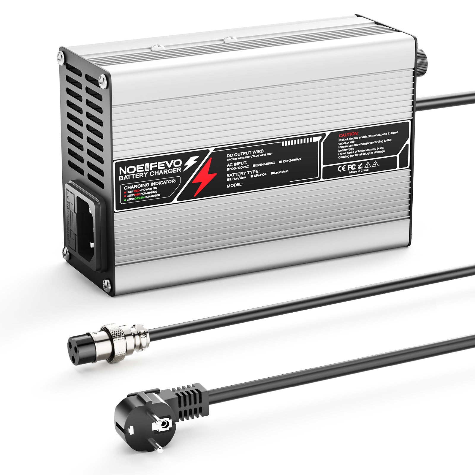 NOEIFEVO 58.8V 3A Caricabatterie al Litio per Batterie Li-Ion Lipo 14S 51.8V, Ventola di Raffreddamento, Spegnimento Automatico