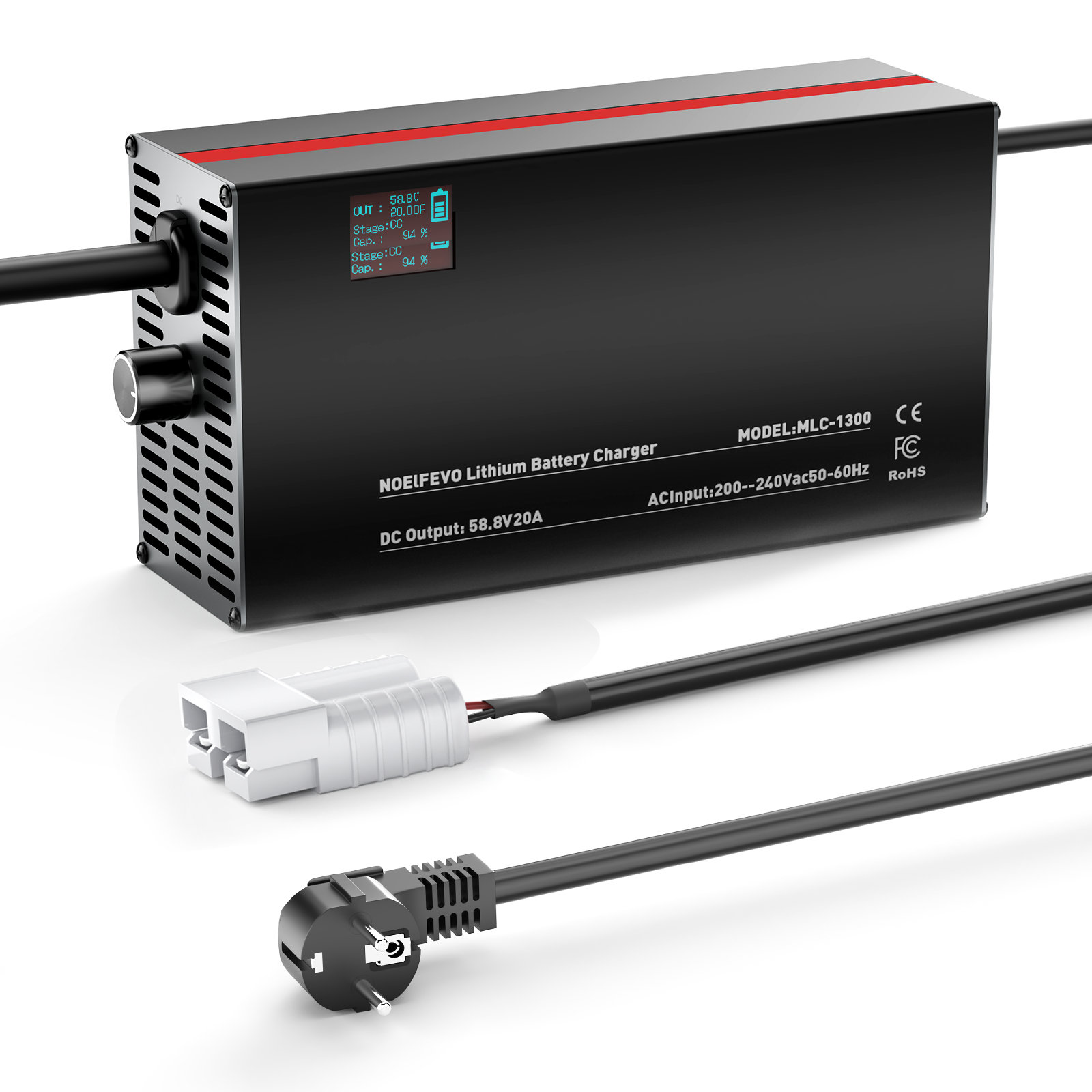 NOEIFEVO 58,8V 2-20A Cargador de batería de litio para baterías de 51,8V 52V 14S Li-Ion Lipo, pantalla LCD, corriente ajustable, cargador para E-Bike, scooter, motocicleta eléctrica