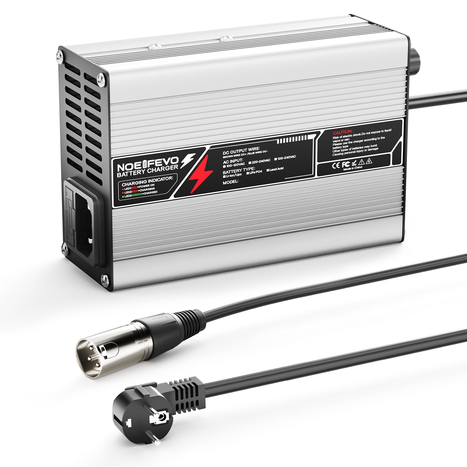 NOEIFEVO 12,6V 10A Lithium-laddare för 3S 11,1V Li-Ion Lipo-batterier, kylfläkt, automatisk avstängning