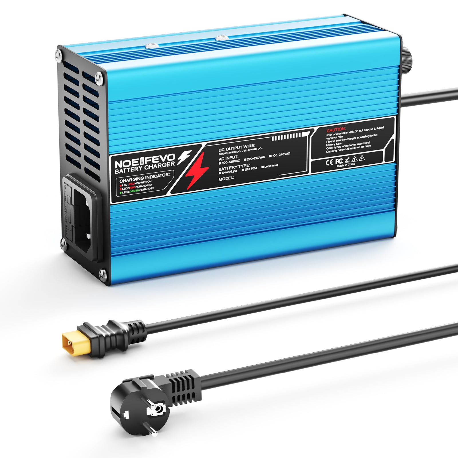 NOEIFEVO 27.6V-29.4V 5A Cargador de batería de plomo-ácido para batería de plomo-ácido de 24V, ventilador de refrigeración, apagado automático (AZUL)