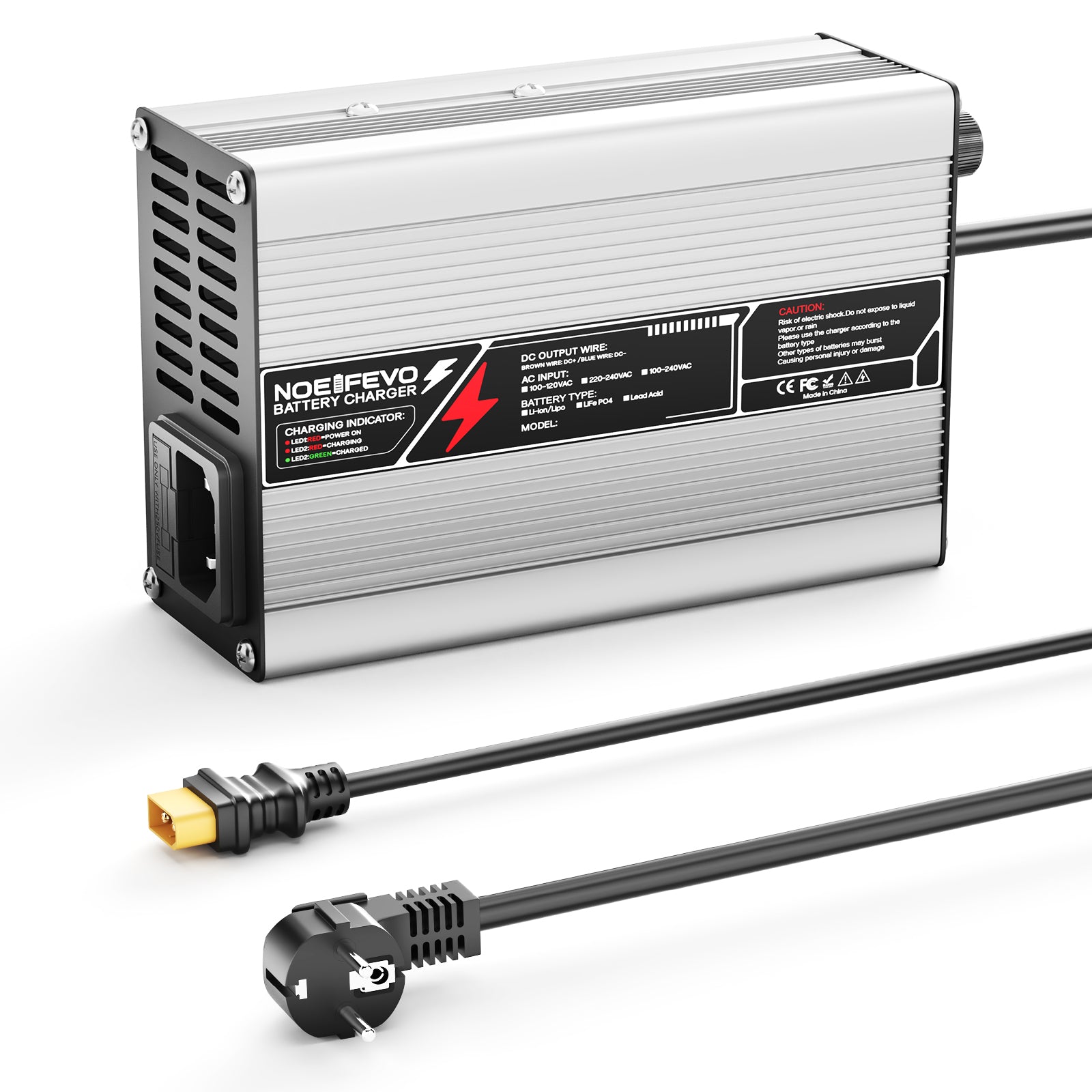 NOEIFEVO 50.4V 2A 2.5A 3A Cargador de litio para baterías 12S 44.4V Li-Ion Lipo, con ventilador de refrigeración, apagado automático