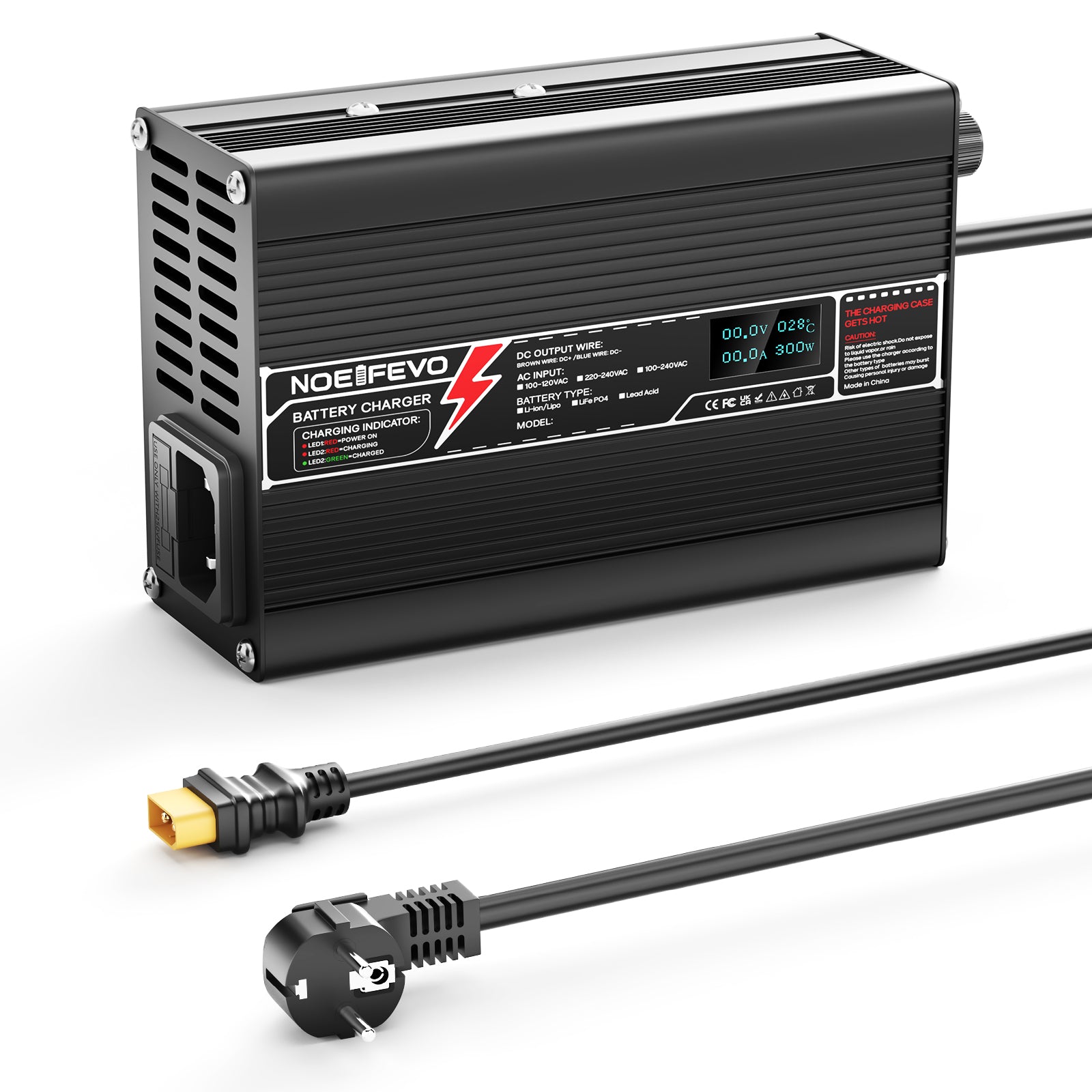 NOEIFEVO 16.8V 7A מטען ליתיום עבור סוללות 4S 14.8V Li-Ion Lipo, עם תצוגת LCD, מאוורר קירור, כיבוי אוטומט