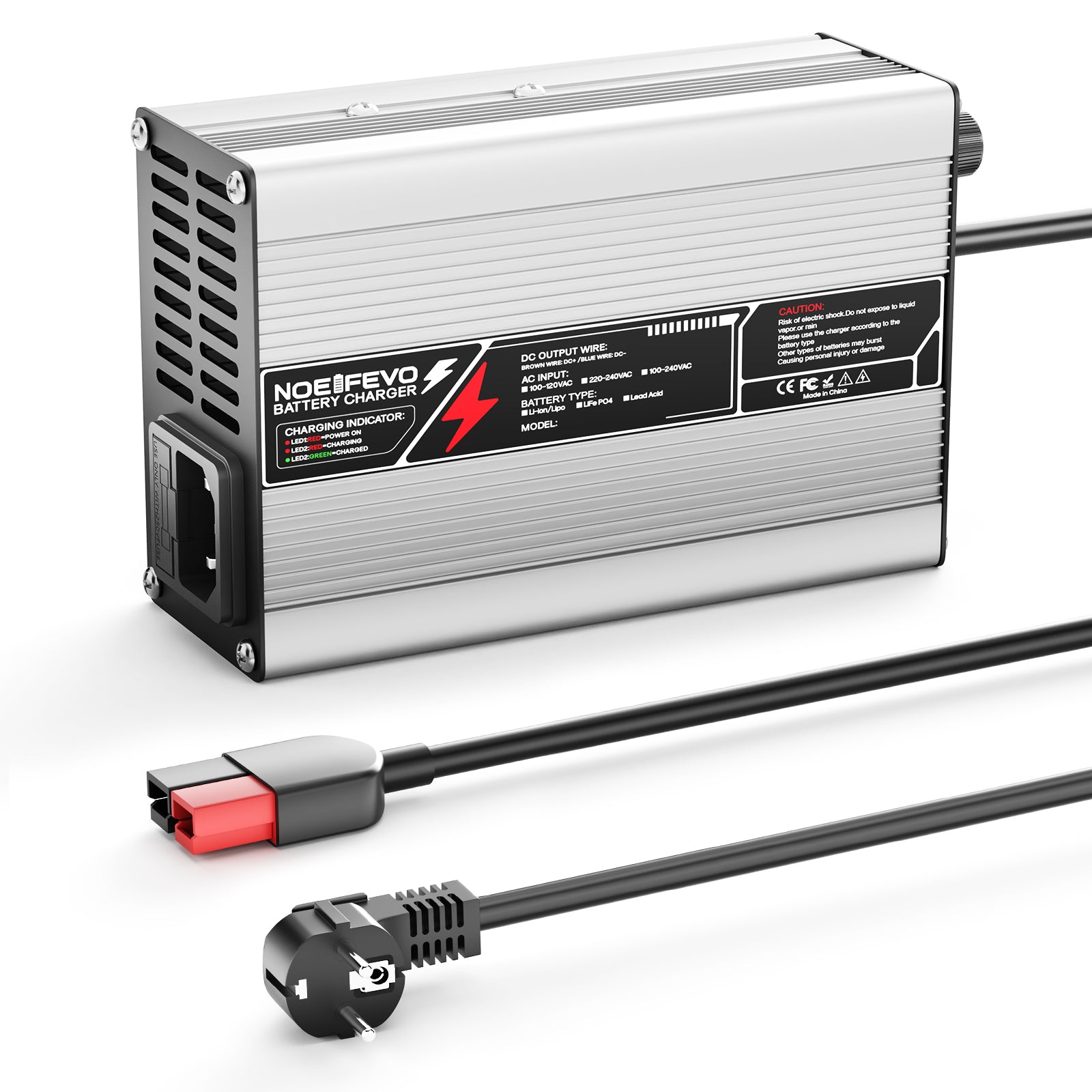 NOEIFEVO 50.4V 2A 2.5A 3A litiumladdare för 12S 44.4V Li-Ion Lipo-batterier, kylfläkt, automatisk avstängning