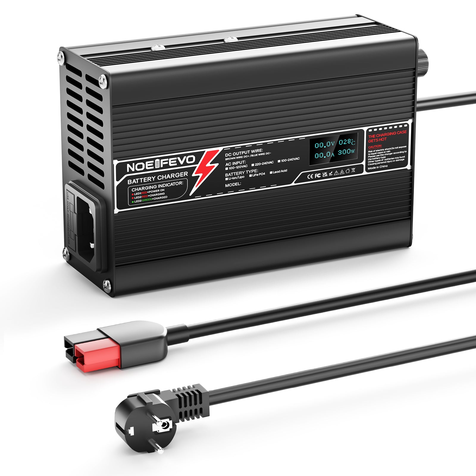 NOEIFEVO 50.4V 2.5A litiumladdare för 12S 44.4V Li-Ion Lipo-batterier, med LCD-display, kylfläkt, automatisk avstängning