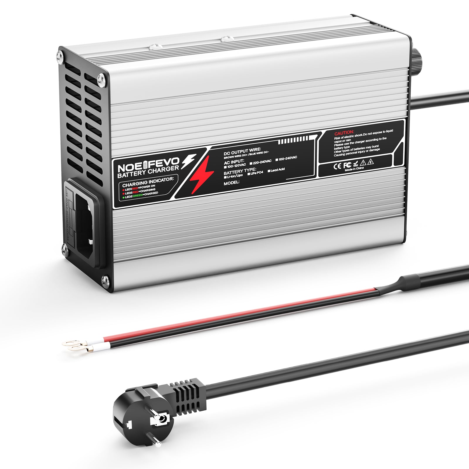 NOEIFEVO 33.6V 2A 3A 4A 5A Lithium-Ladegerät für 8S 29.6V Li-Ion Lipo-Batterien, Kühlventilator, automatischer Abschaltung