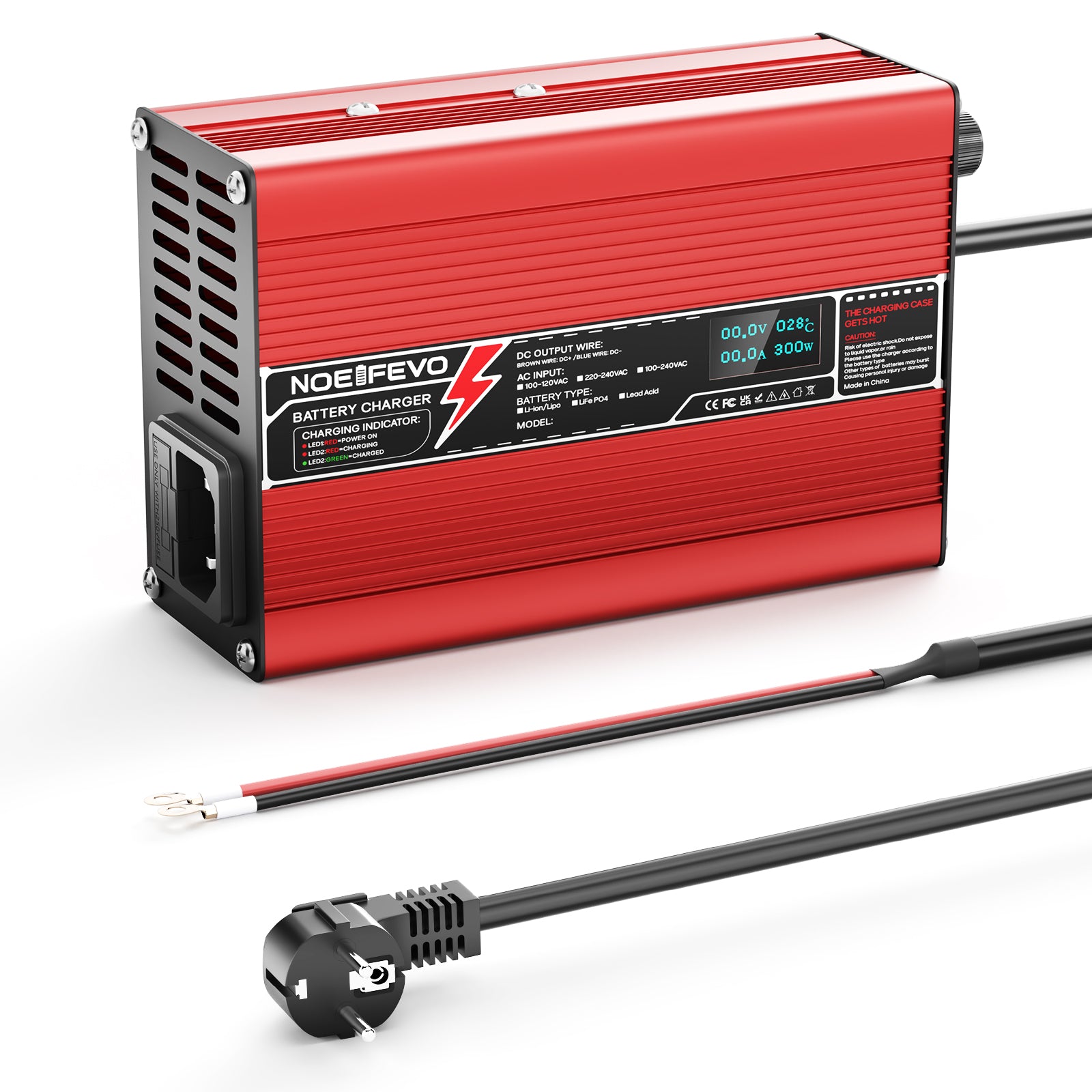 NOEIFEVO 54.6V 2A 2.5A 3A Lithium-Ladegerät für 13S 48.1V Li-Ion Lipo-Batterien, Kühlventilator, automatischer Abschaltung(RED)