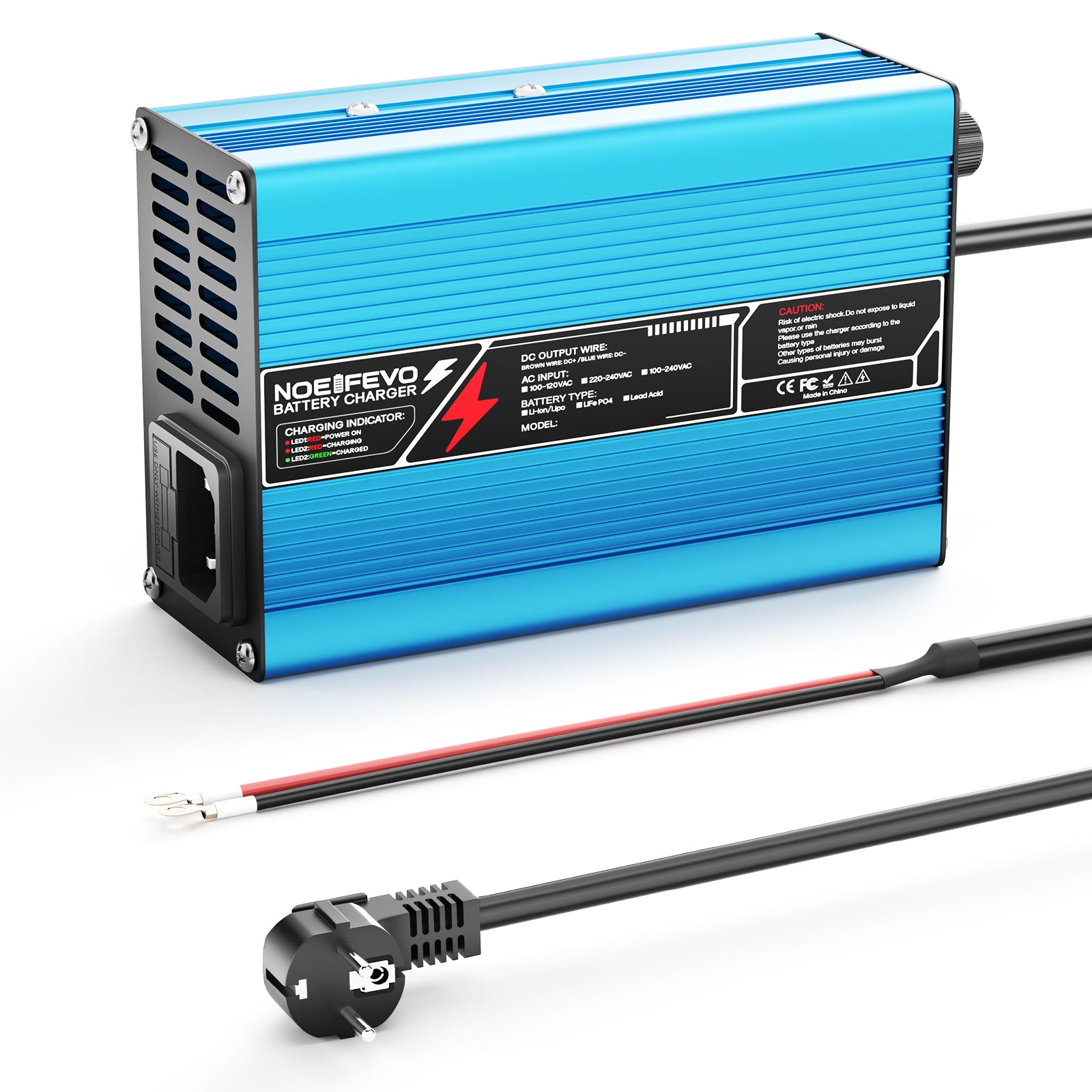 NOEIFEVO 16.8V 10A litiumladdare för 4S 14.8V Li-Ion Lipo-batterier, kylfläkt, automatisk avstängning (BLÅ)