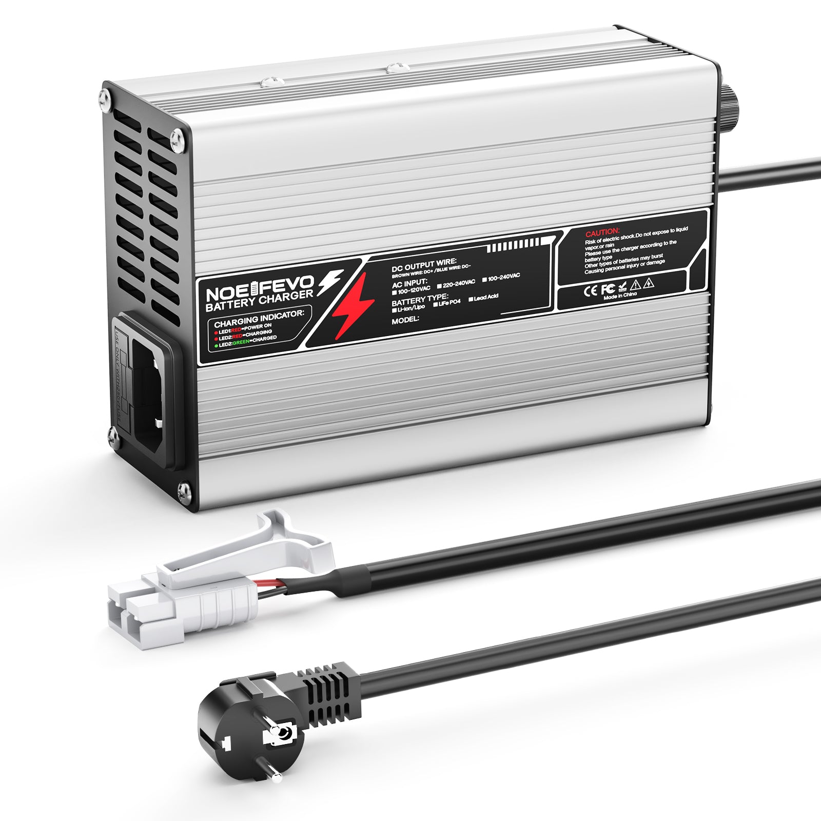 NOEIFEVO 29.4V 2A 3A 4A 5A Cargador de Litio para baterías Li-Ion Lipo 7S 25.9V, con ventilador de refrigeración, apagado automático.