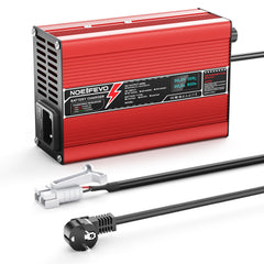 NOEIFEVO 50.4V 3A Lithium-lader til 12S 44.4V Li-Ion Lipo-batterier, med køleventilator, automatisk slukning (RØD)