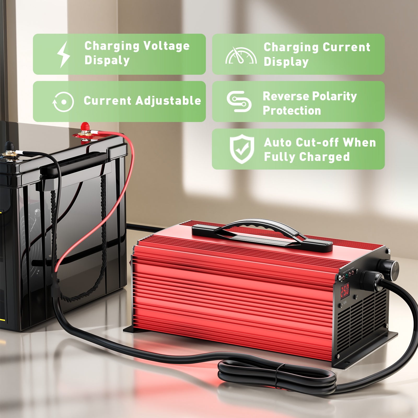 Noeifevo 73V 25A LiFePO4 nabíječka baterií pro 64V (60V) 20S LiFePO4 lithiumovou baterii, pro RVS lodě, golfové vozíky, domácí systémy ukládání energie