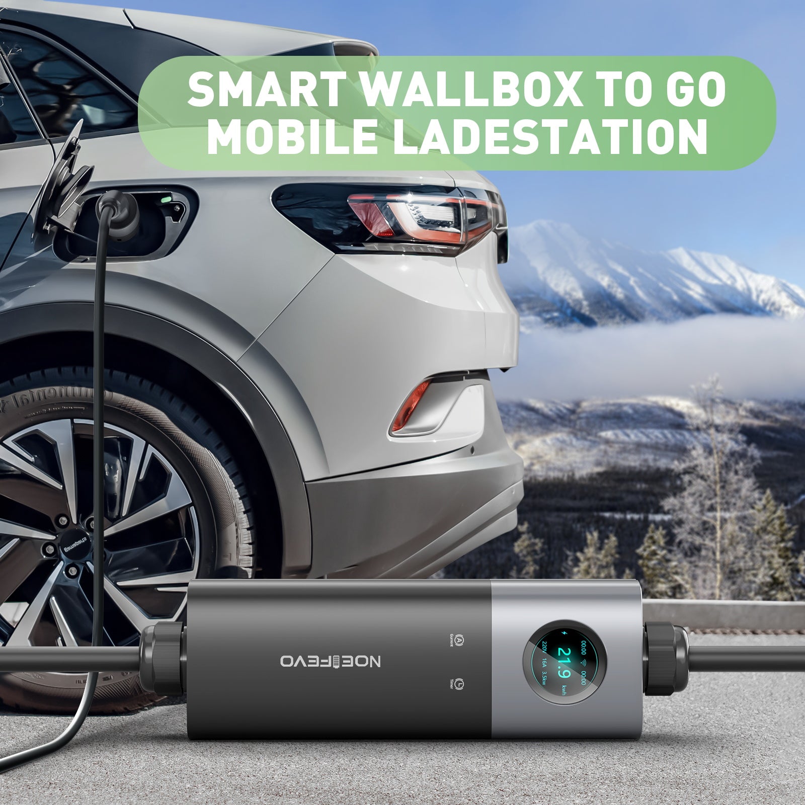 NOEIFEVO 22KW Wlan Mobile Wallbox mit APP Fernsteuerung ,5m/10m Typ2 CEE32A 3Phase Ladekabel Elektroauto