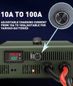 NOEIFEVO 12V 10A-100A Lithium LiFePO4 Batteriladdare, Laddningsspänning 14,6V, LCD Display, Strömställbar, Fläkt