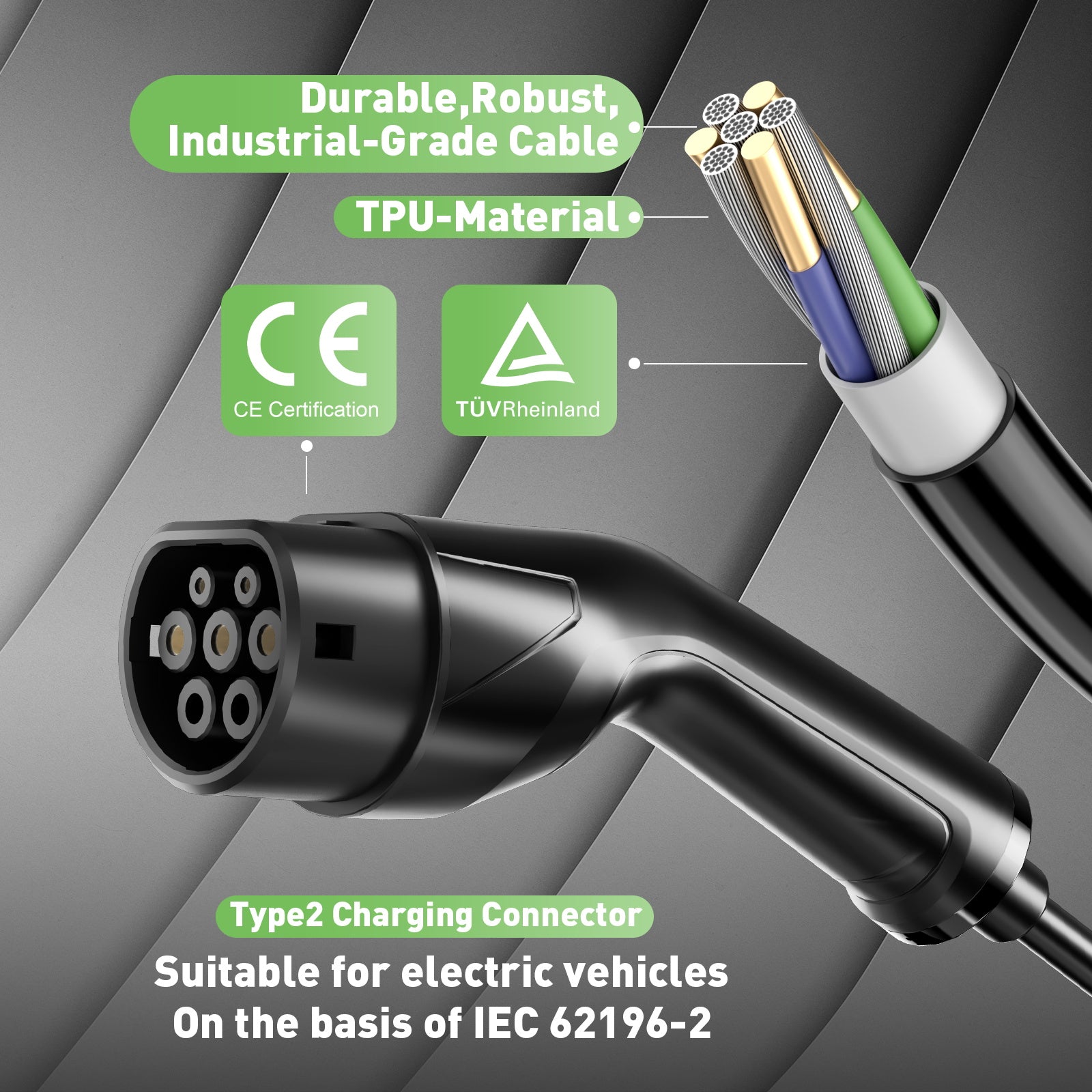 NOEIFEVO Type2 5m/10m EV nabíjecí kabel prodlužovací kabel pro nabíjecí stanici/wallbox, 3,5KW/7KW/11KW/22KW