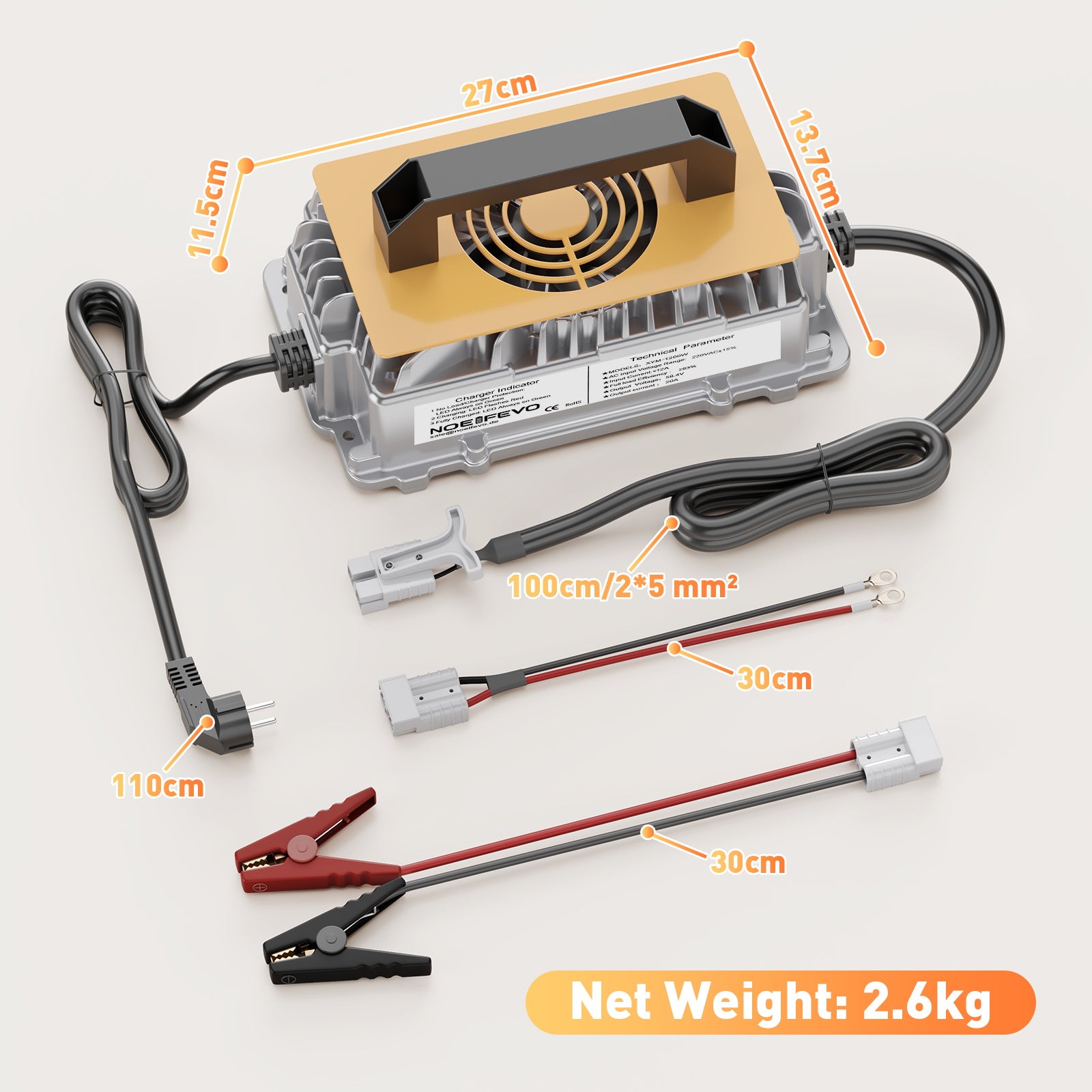 NOEIFEVO 58,4V 20A Lithium Lifepo4 nabíjačka batérií pre 48V (51,2V)16S batériu, vodotesná, 0 V BMS aktivácia, automatické vypnutie s plnou ochranou