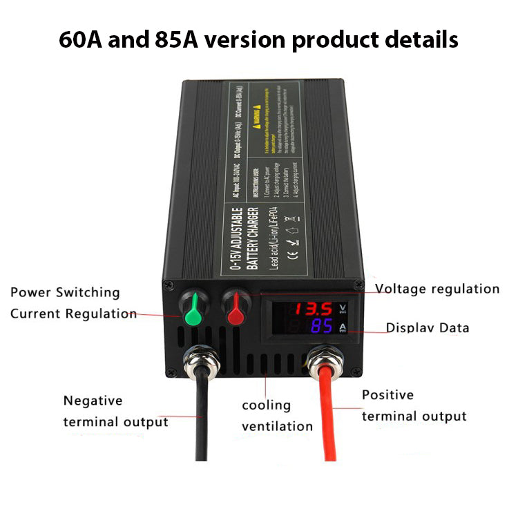 NOEIFEVO regolabile con tensione e corrente 0-15V 1-60A /85A Caricabatterie , compatibile con batterie al litio, LiFePO4 e piombo-acido da 3,7V 6V 12V