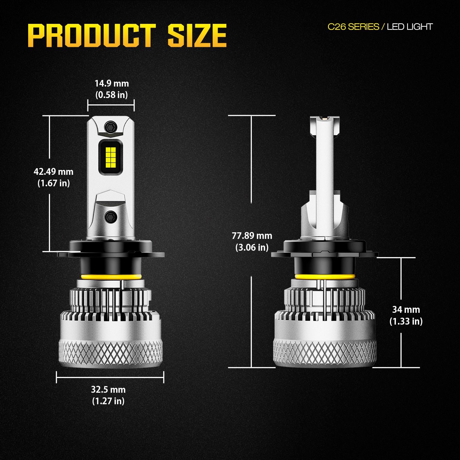 NOEIFEVO נורת פנס רכב H7, 40,000 לומן, 200W, 6500K לבן, עמידות במים IP68, אורך חיים של 100,000 שעות, אור גבוה ואור נמוך.