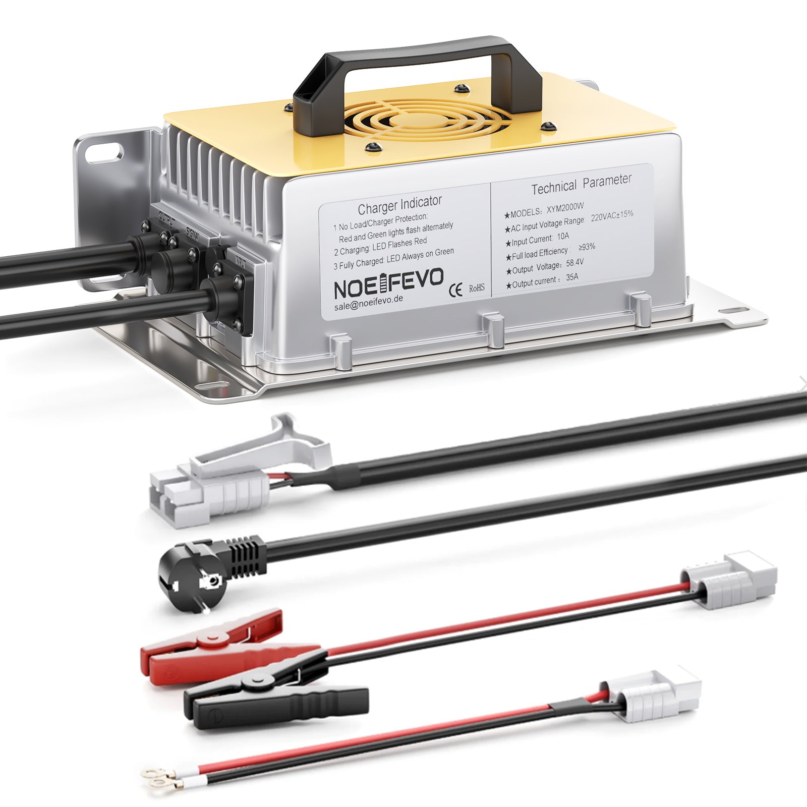NOEIFEVO 58.4V 30A LiFePO4 Ładowarka do 51.2V(48V) 16S LiFePO4 Battery, wodoodporna, 0V BMS Enabled