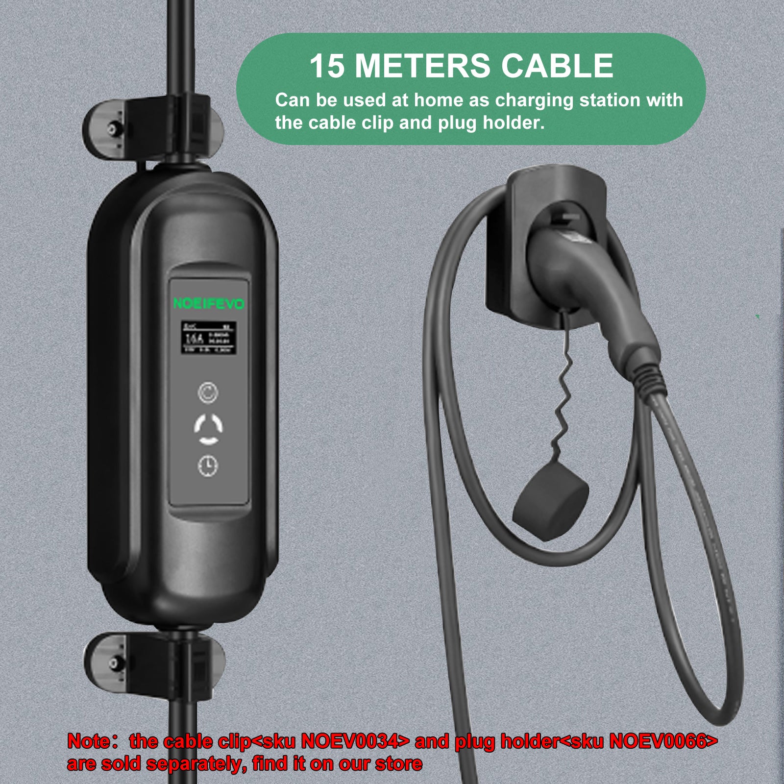 Noeifevo 15meters כבל טעינה EV נייד, 3.7KW 16A מטען EV נייד מסוג 2 סוג 1 עם Schuko