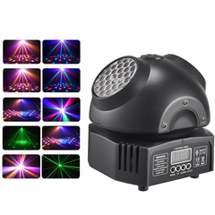 Mini luz de discoteca de 36W, iluminação de festa LED RGBW, duplo holofote moving head, equipamento DJ DMX512 com efeito estroboscópico de palco para discoteca, bar e show.