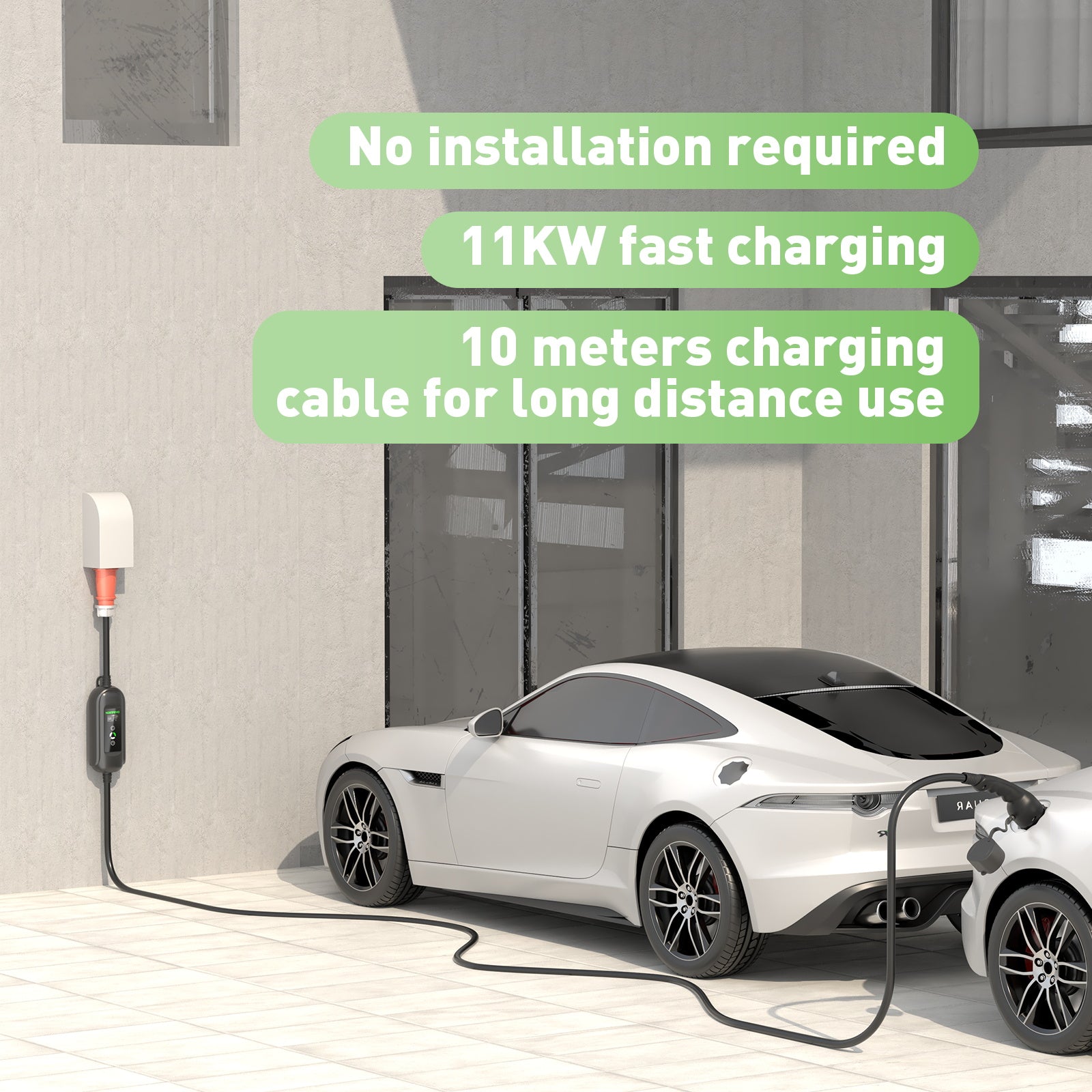 10Meters 11KW EV-laadstation, Type 2 16A 3 fase EV Wallbox, CEE 16A Plug, Schuko Plug voor Reizen