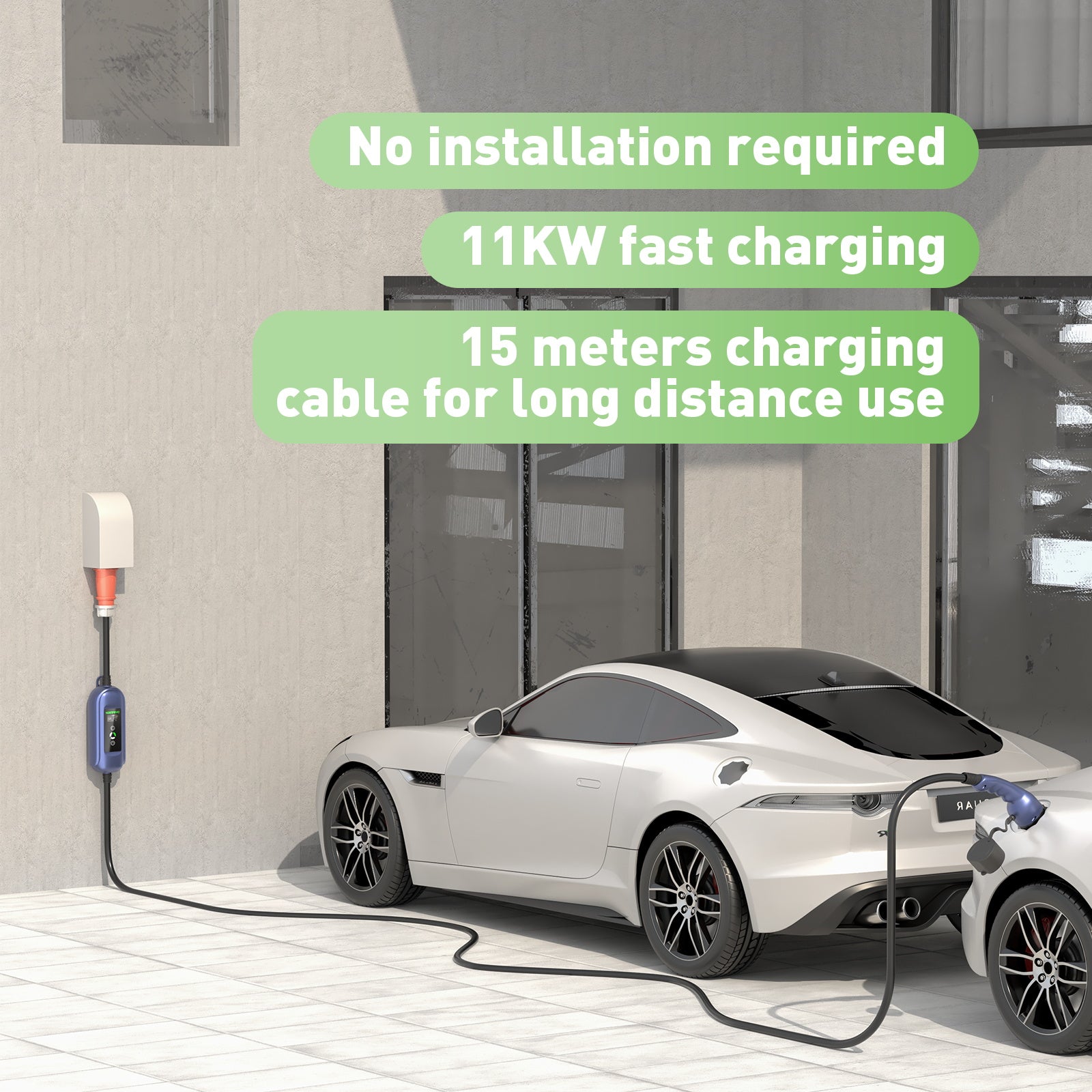 Noeifevo Cargador de batería de coche para todos los vehículos de tipo 2 , 11KW CEE16A 5M/10M/15M Cable de carga rápida de energía