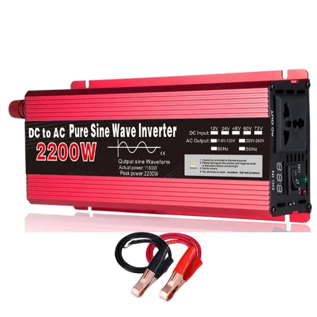 12 V naar AC 220 V zuivere sinus omvormer, 1000W, 1600W, 2200W, 3000W draagbare stroomomvormer, auto-zonne-omvormer