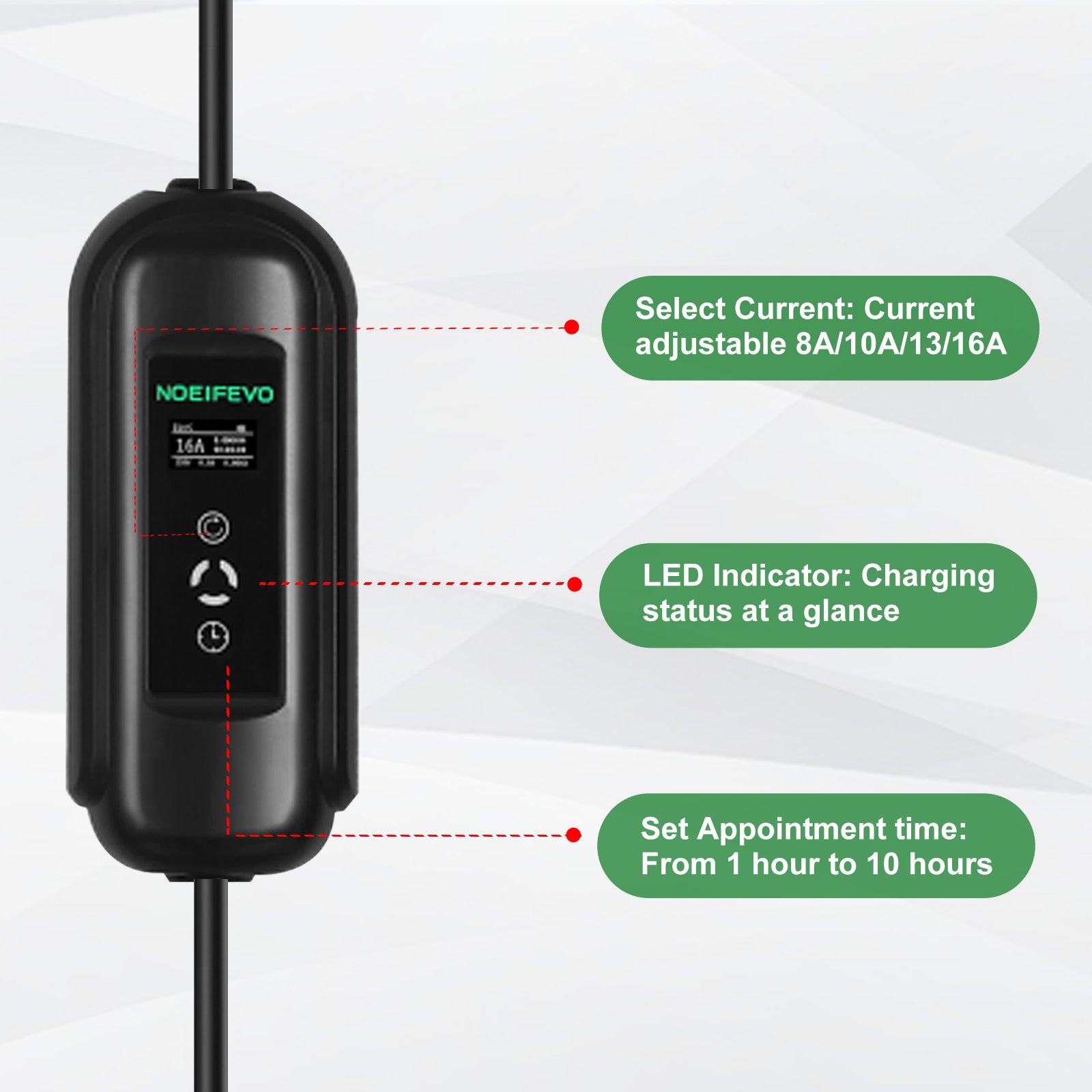 Noeifevo Portable Type1 da 3,6 kW 16 A Caricabatterie per veicoli elettrici，5 m/10 mda mobile cavo di ricarica per veicoli elettrici con Schuko 