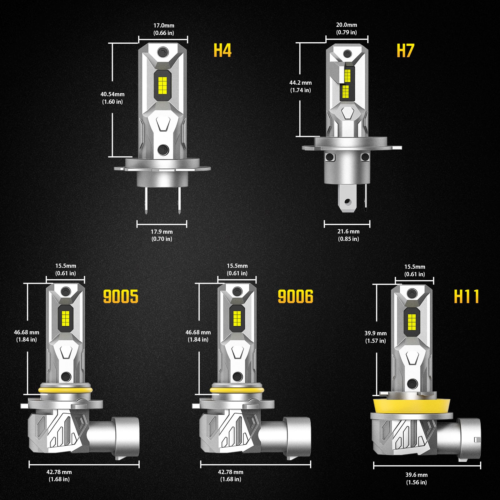 NOEIFEVO H7 H11 H4 9005 9006 Juego de Lámparas para Automóvil, 60W 16000LM Faros, 6500K Blanco 12V Luz Alta y Baja