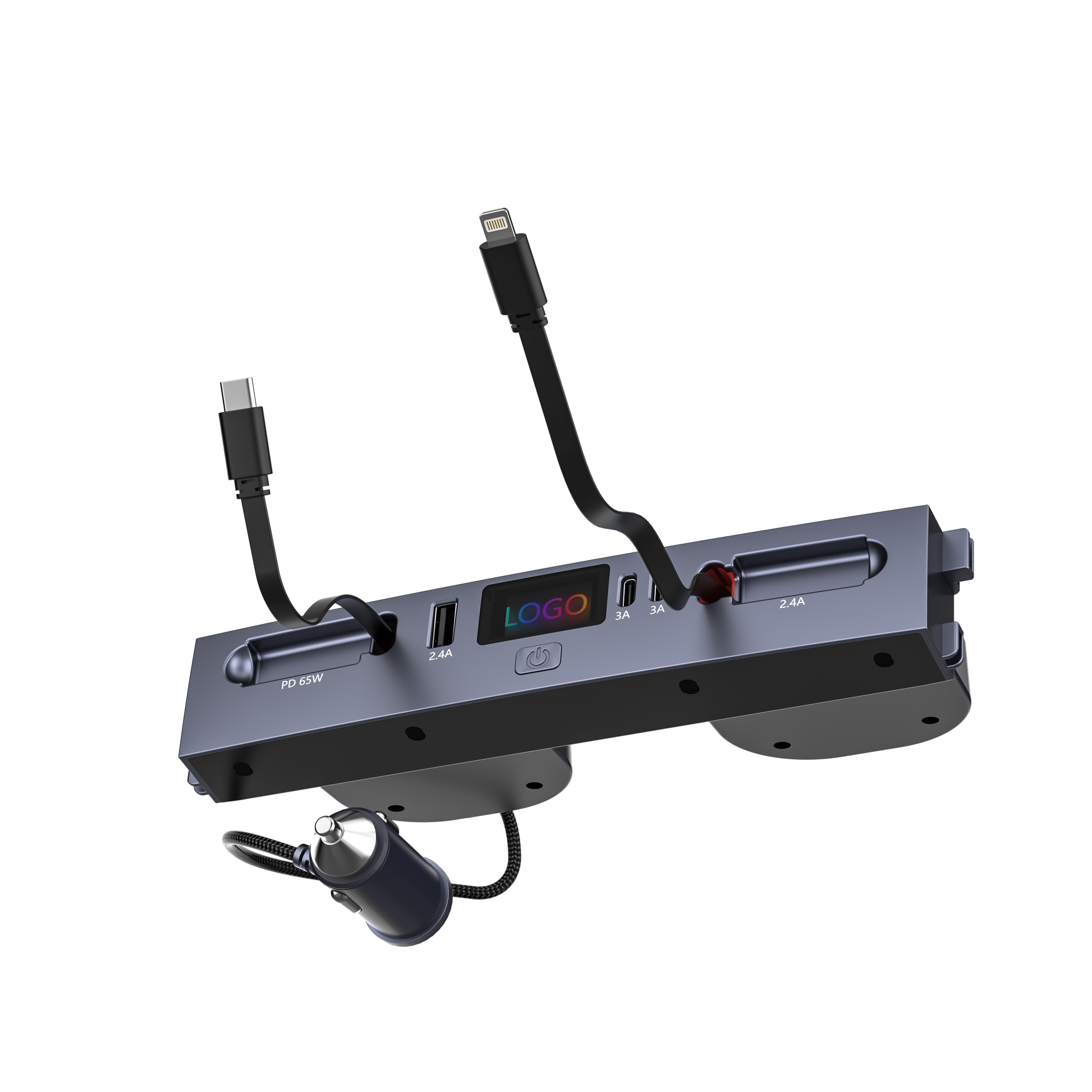 Hurtigoplader til midterkonsol – USB-C lade-dock & USB splitter hub, kompatibel med Tesla M3/Y (Highland 2024–2025 & Standard 2021–2024), intelligent adapter med strømlængdeforlænger