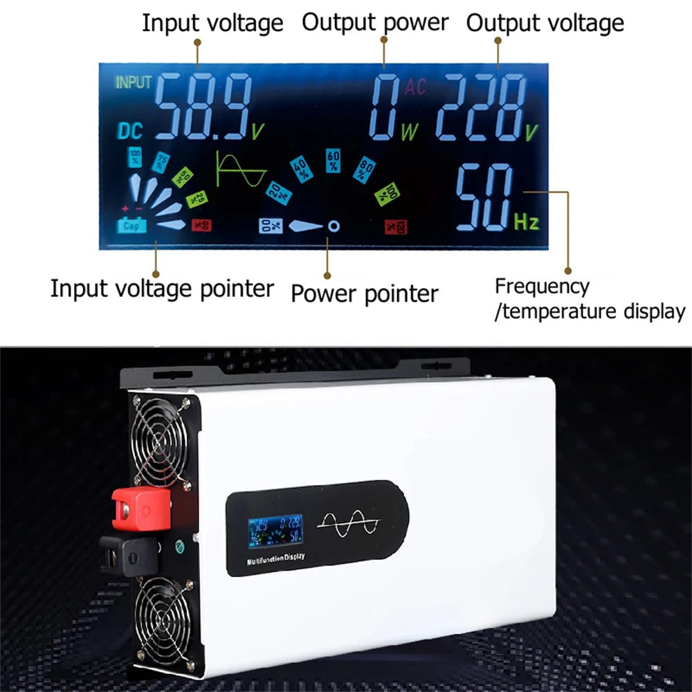 2500W til 6000 W ren sinusomformer, omformer 48V til 230V ren sinus med fjernstyret dobbeltstikdåsekonverter