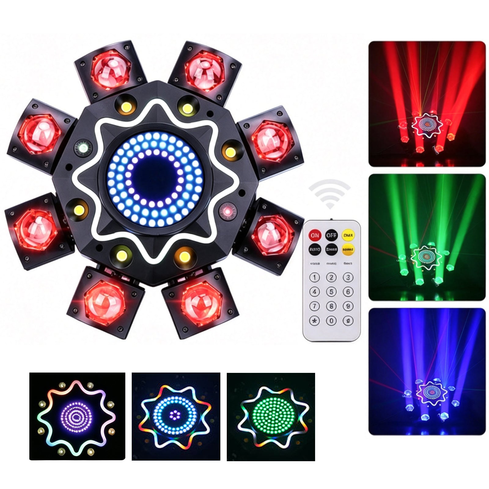 150W 8-Arm RGB Laser Moving Head Licht DJ Party Bühnenlicht, mit Fernbedienung, DMX512 Disco Licht für Party Konzert Bar Feiertage