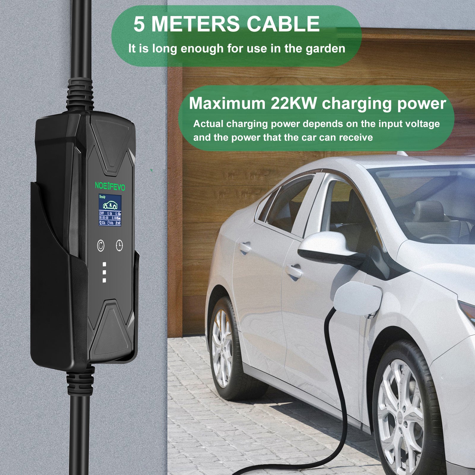 Noeifevo 22KW 32A 3 Phase EV Wallbox, Type 2 Power Charger for Electric Vehicles, Complete Set