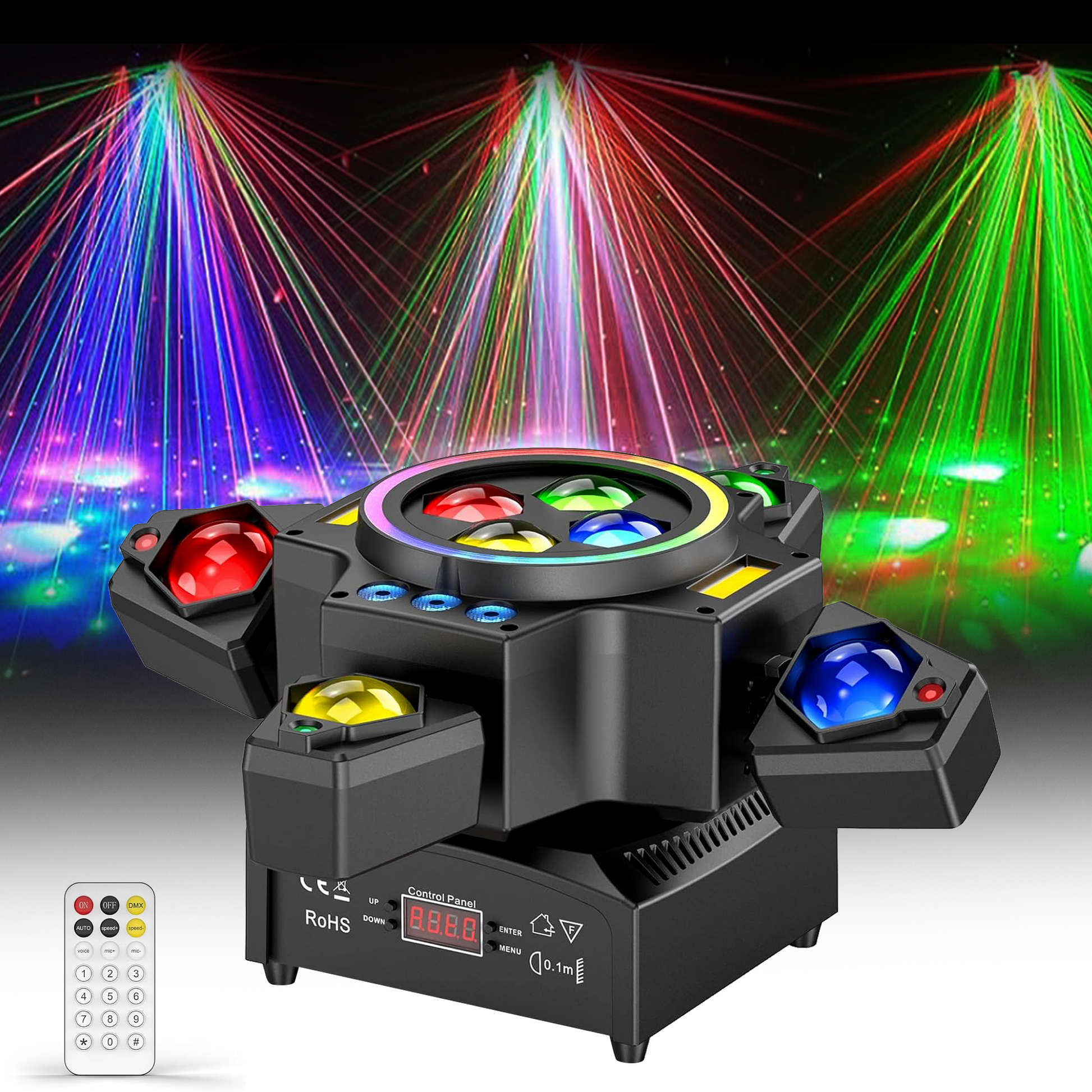 120W lavavalo 4-in-1 RGBW moving head -efekti, laservalo, heijastin, juhlavalaisin kaukosäätimellä Discoon, DJ:lle, baariin, syntymäpäiväjuhliin