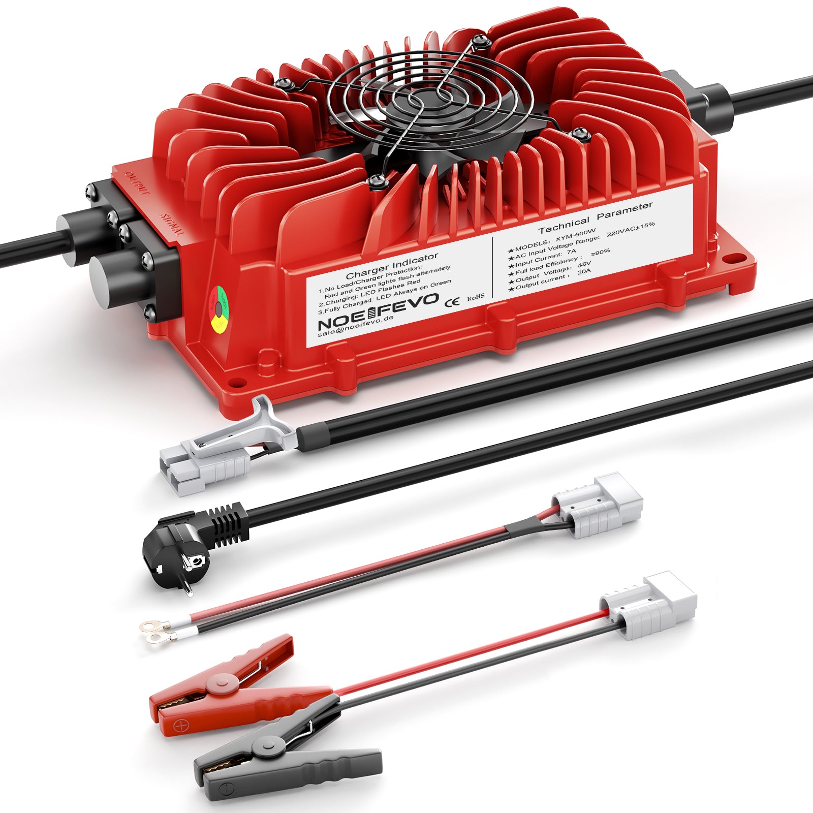 NOEIFEVO 48V 20A batterioplader til blysyrebatterier, AGM, gel, golfvogn batterioplader