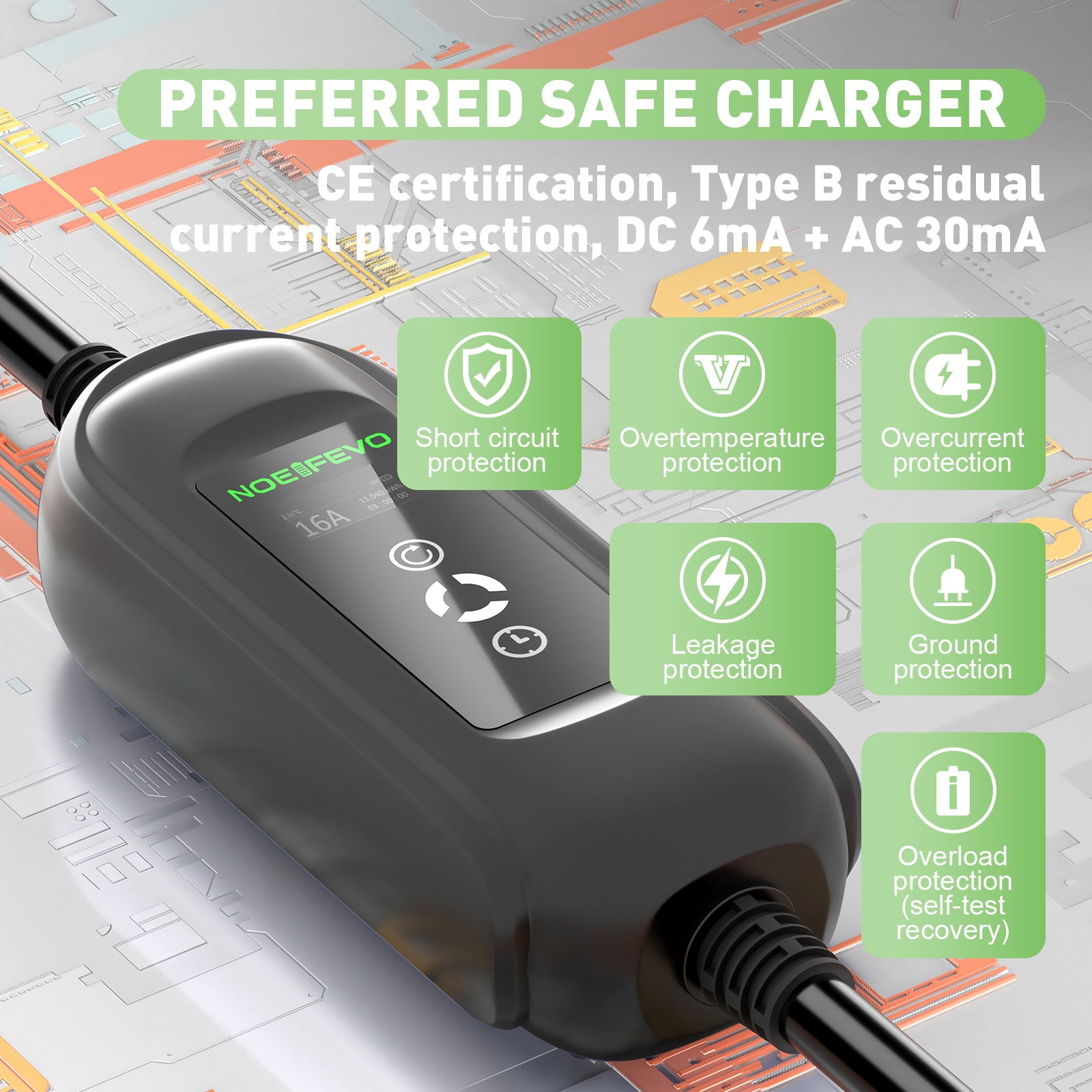 Type 2 mobilt EV-opladningskabel, 11KW 16A 3-faset 3-faset opladningsstation for elektriske køretøjer