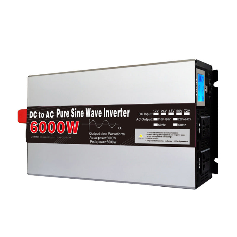 12V 24V 48V 220V inverter ren sinusvåg, 6000W 8000W högeffekt 0/60Hz solomriktare med LED EU-uttag