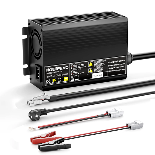 מטען סוללות Noeifevo 14.6V 50A מהיר ליתיום LiFePO4 לסוללת 12V(12.8V) LiFePO4, הפעלה של 0V BMS, כיבוי אוטומטי עם הגנה מלאה