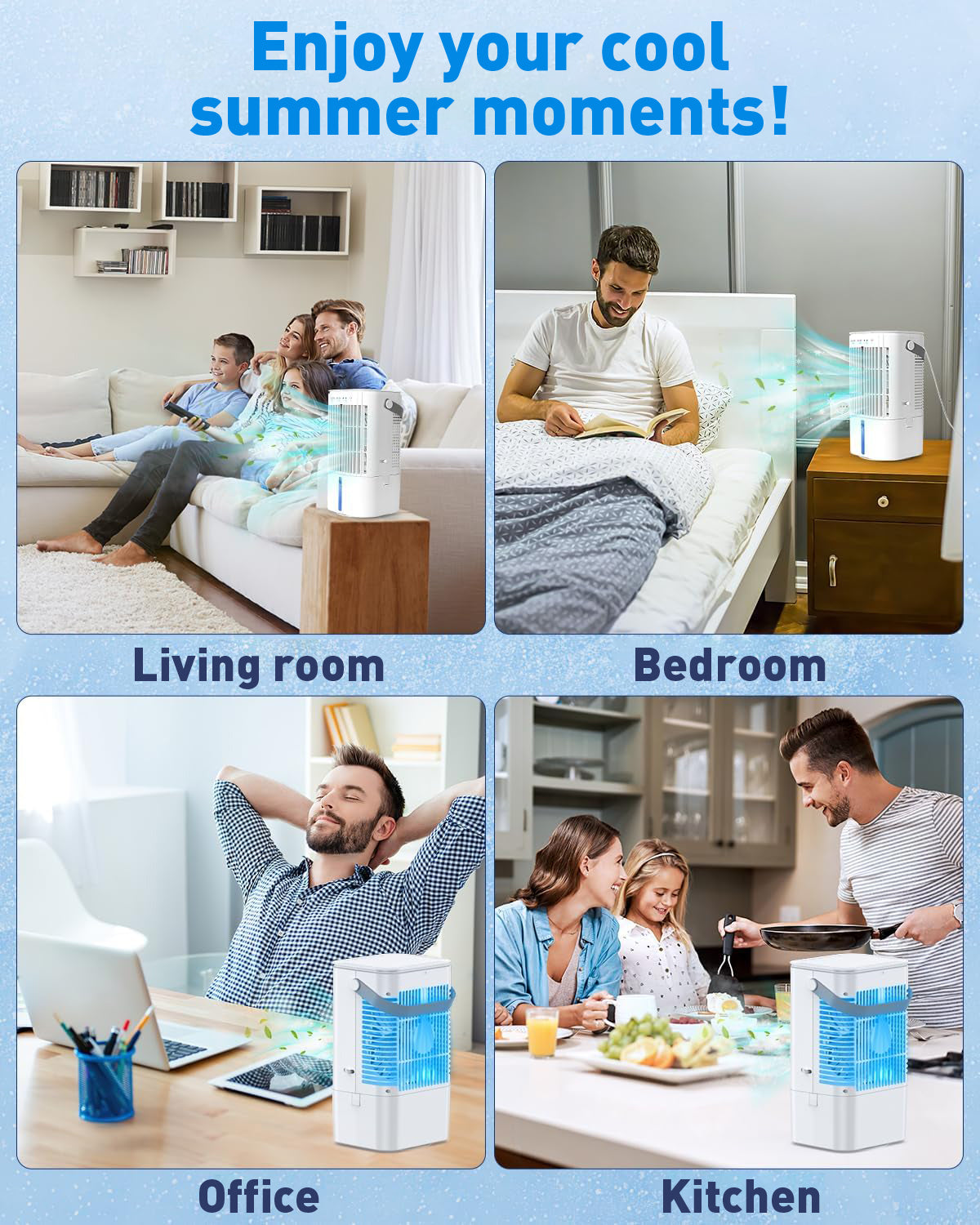 Mobile Klimaanlage 4 in 1, energiesparender Mini-Luftkühler mit großem Wassertank (1200 ml), 3-stufiger Verdunstungskühlung, 7-Farben-LED, Timer und geringer Geräuschentwicklung für Homeoffice und Schlafzimmer