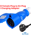 Adaptador de carga EV, de enchufe industrial CEE 32A azul a enchufe Schuko para electrodomésticos, para cargadores EV de 7kW 32A.