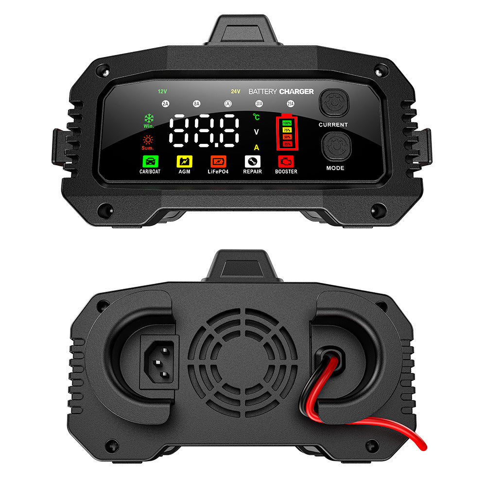 Caricabatterie da 25A per Auto, Caricabatterie 12V 25A 24V 15A per Batterie al Piombo-Acido AGM LiFePO4, Caricabatterie per Veicoli, Caricabatterie Intelligente per Auto, Camion, Moto, Tosaerba