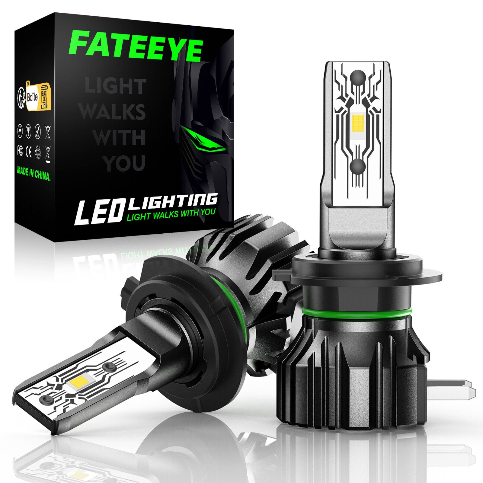 FATEEYE H7 LED -ajovalosarja 10000 lm 50 W kauko- ja lähivalo 6500 K valkoinen halogeeni (2 kpl)