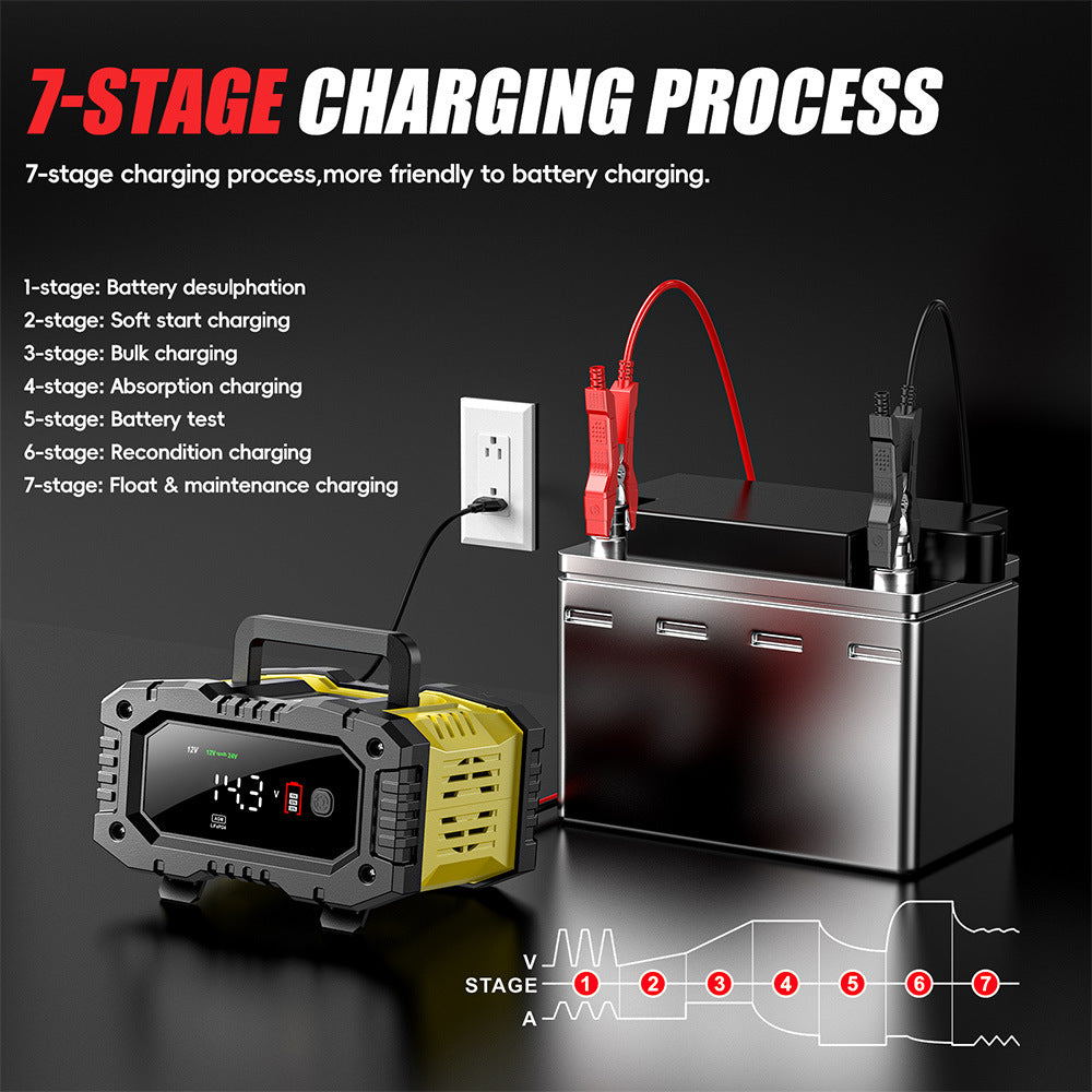 NOEIFEVO 10A Bilbatteriladdare, 12V 24V LiFePO4 Laddare, Batteriladdare, Fordonsladdare, intelligent batteriladdare med temperaturkompensation för personbilar, lastbilar, motorcyklar, gräsklippare.